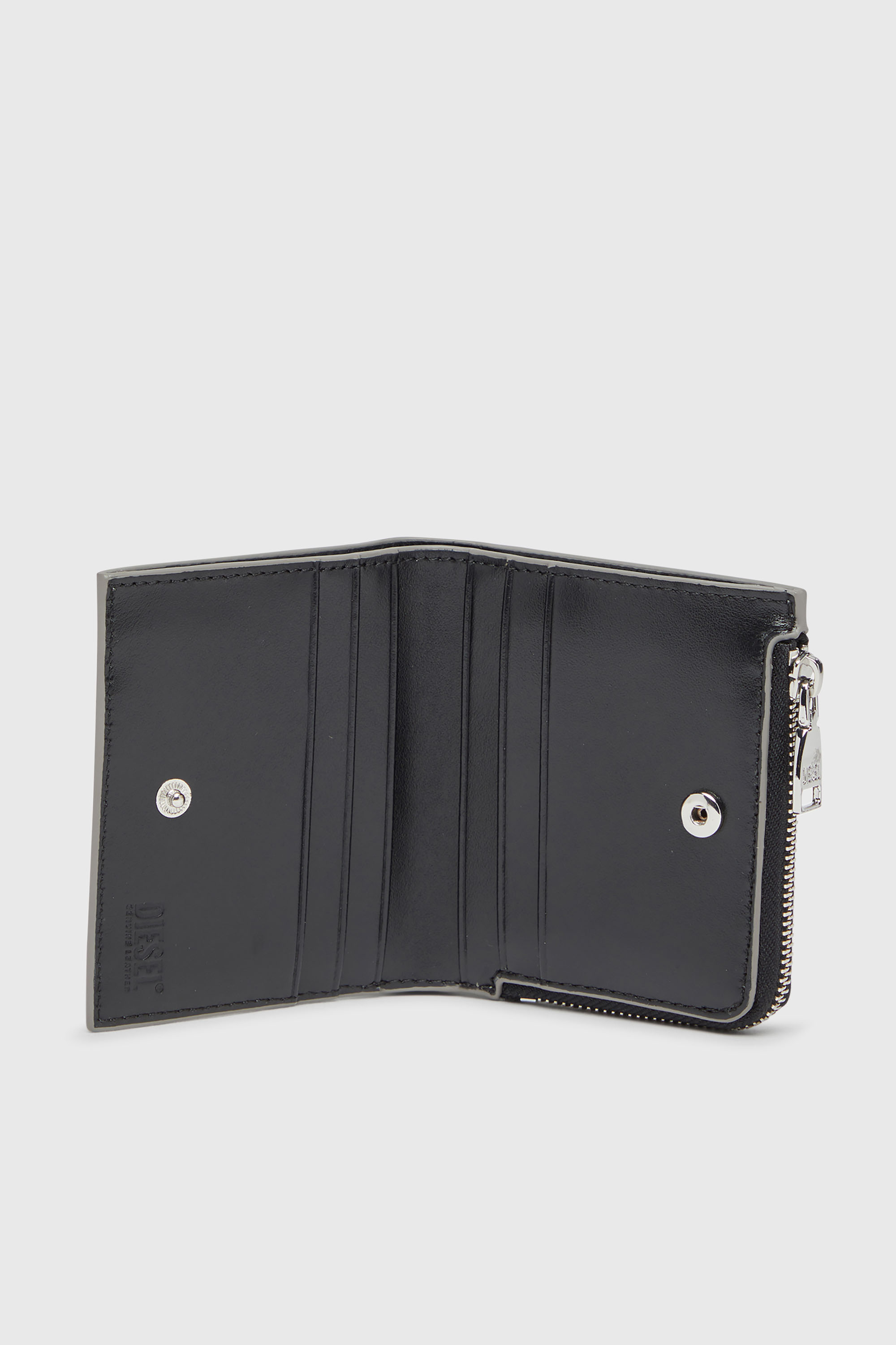 Diesel - 1DR BI FOLD ZIP L, Damen Bifold-Kartenetui aus Hochglanz-Leder in Silber - 3