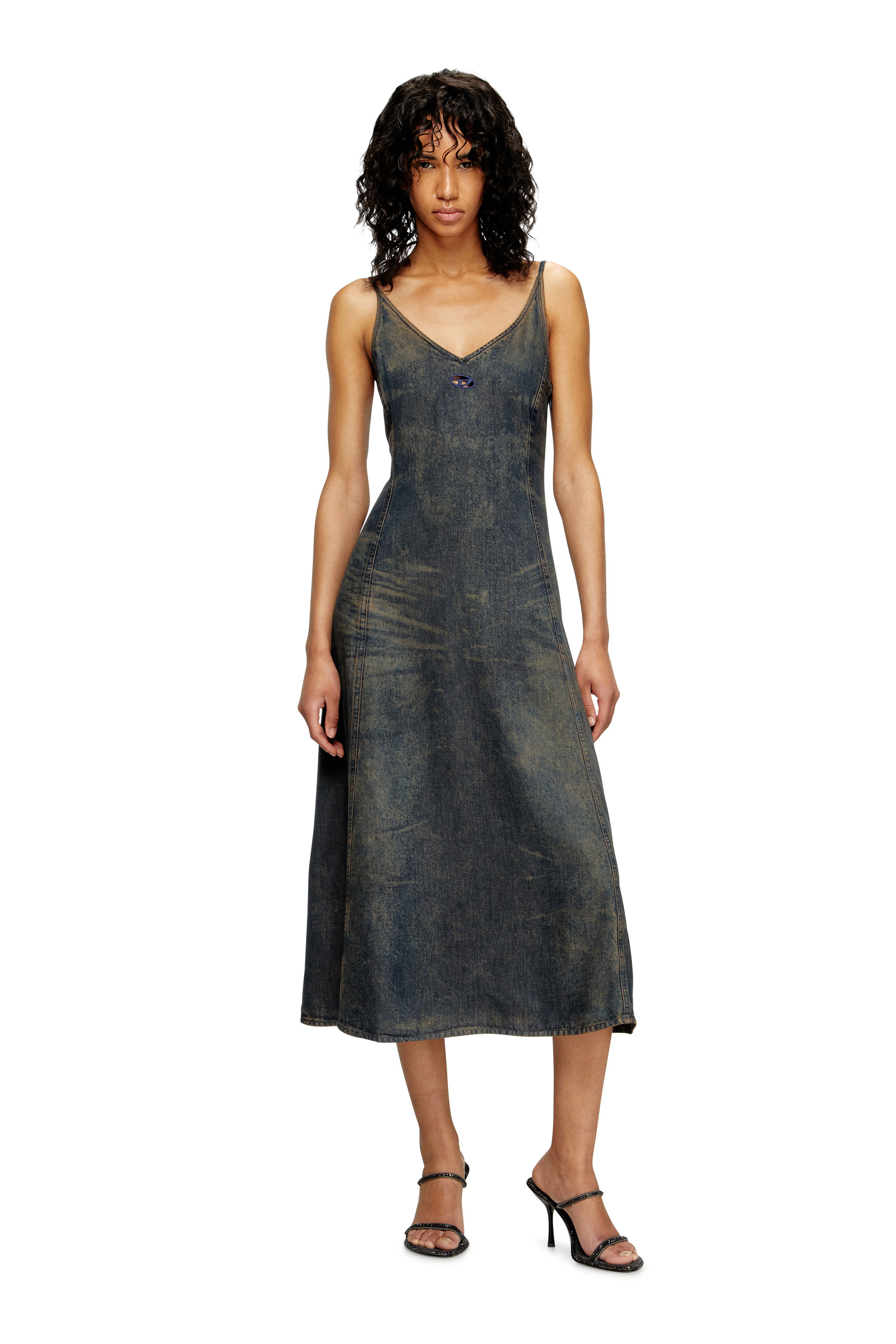 Diesel - DE-BELD-S, Damen Midi-Kleid aus fließendem Denim mit Schmutz-Effekt in null - 2