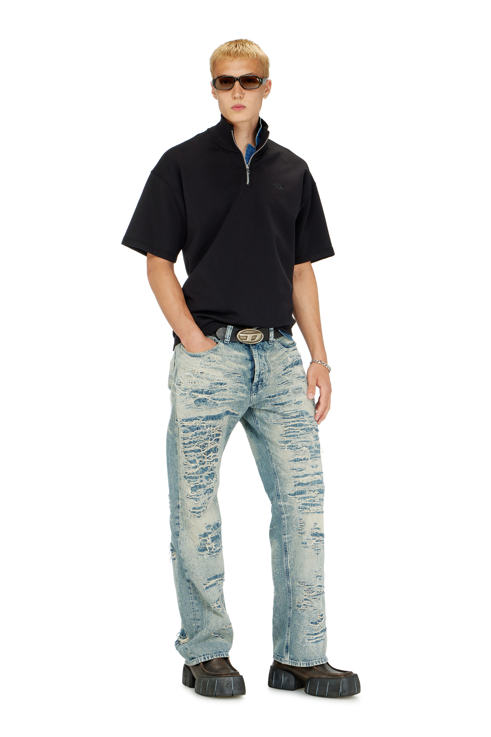 Diesel - S-CUBY, Herren Kurz&auml;rmliges Sweatshirt mit halbem zip aus leichtem Scuba in Schwarz - 2