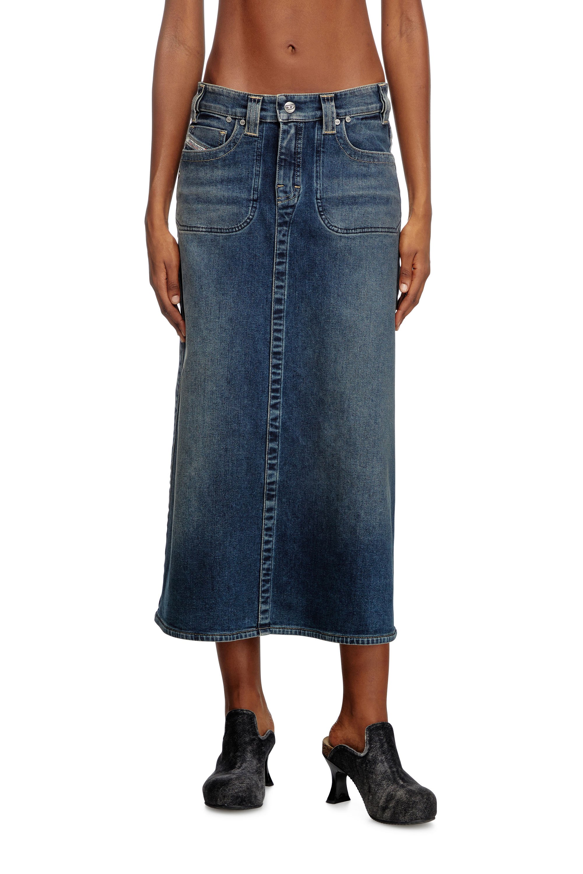 Diesel - DE-PAGO-MID-RE, Damen Midi-Rock aus Rehab-Denim in Dunkelblau - 2