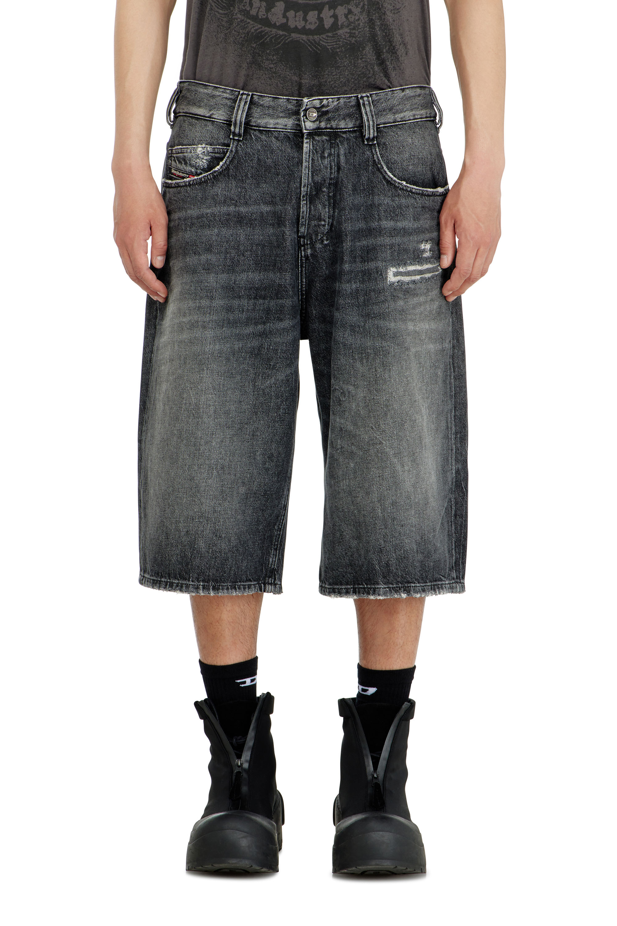 Diesel - D-ENIM-M-SHORT, Unisex Denim relaxed shorts mit Abrasionen in Grau - 2