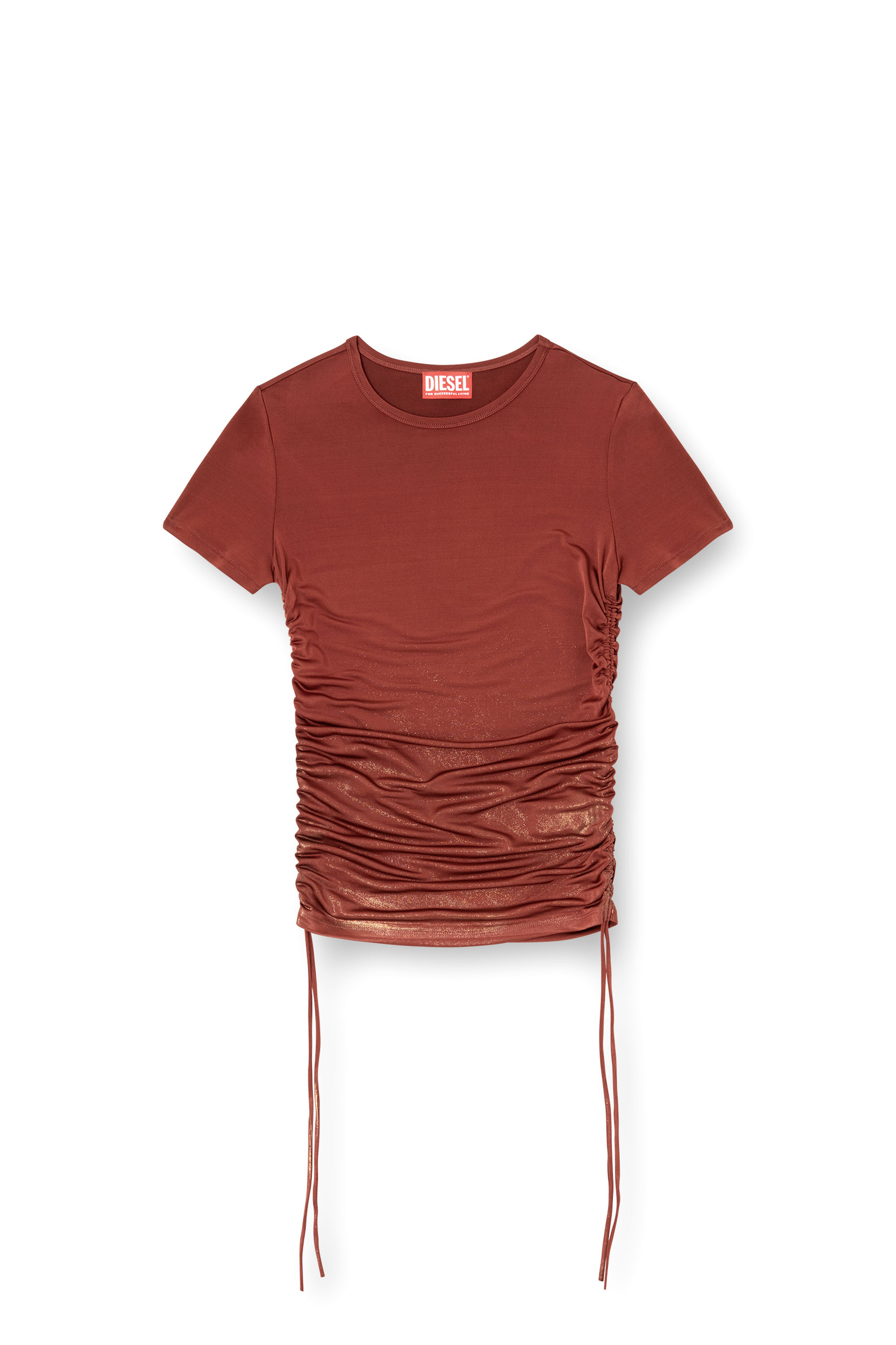 Diesel - T-REY, Damen Jersey-Top mit Kordelzug an den Seiten in Braun - 3