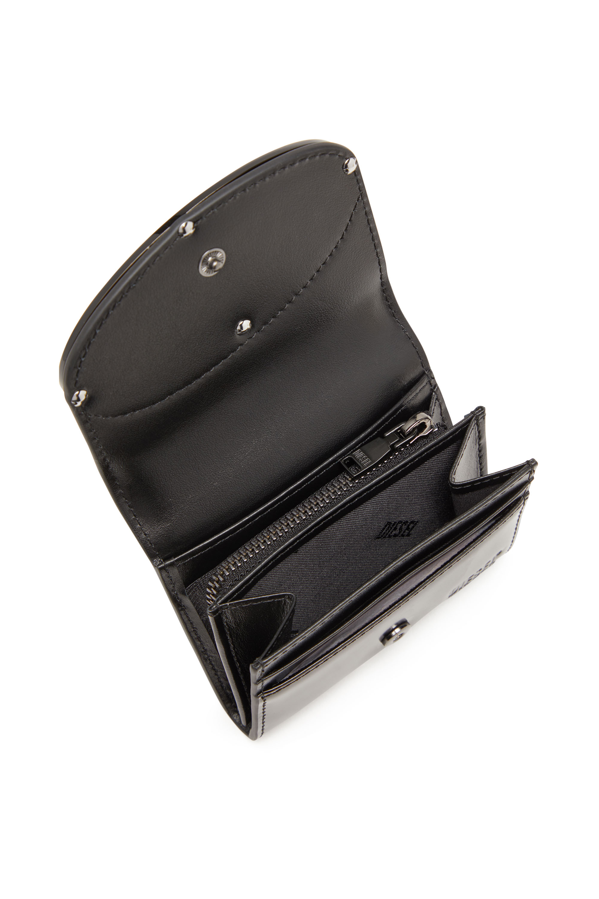 Diesel - 1DR CARD HOLDER BI-FOLD ZIP III, Damen Bifold-Kartenetui aus Hochglanz-Leder in Schwarz - 3
