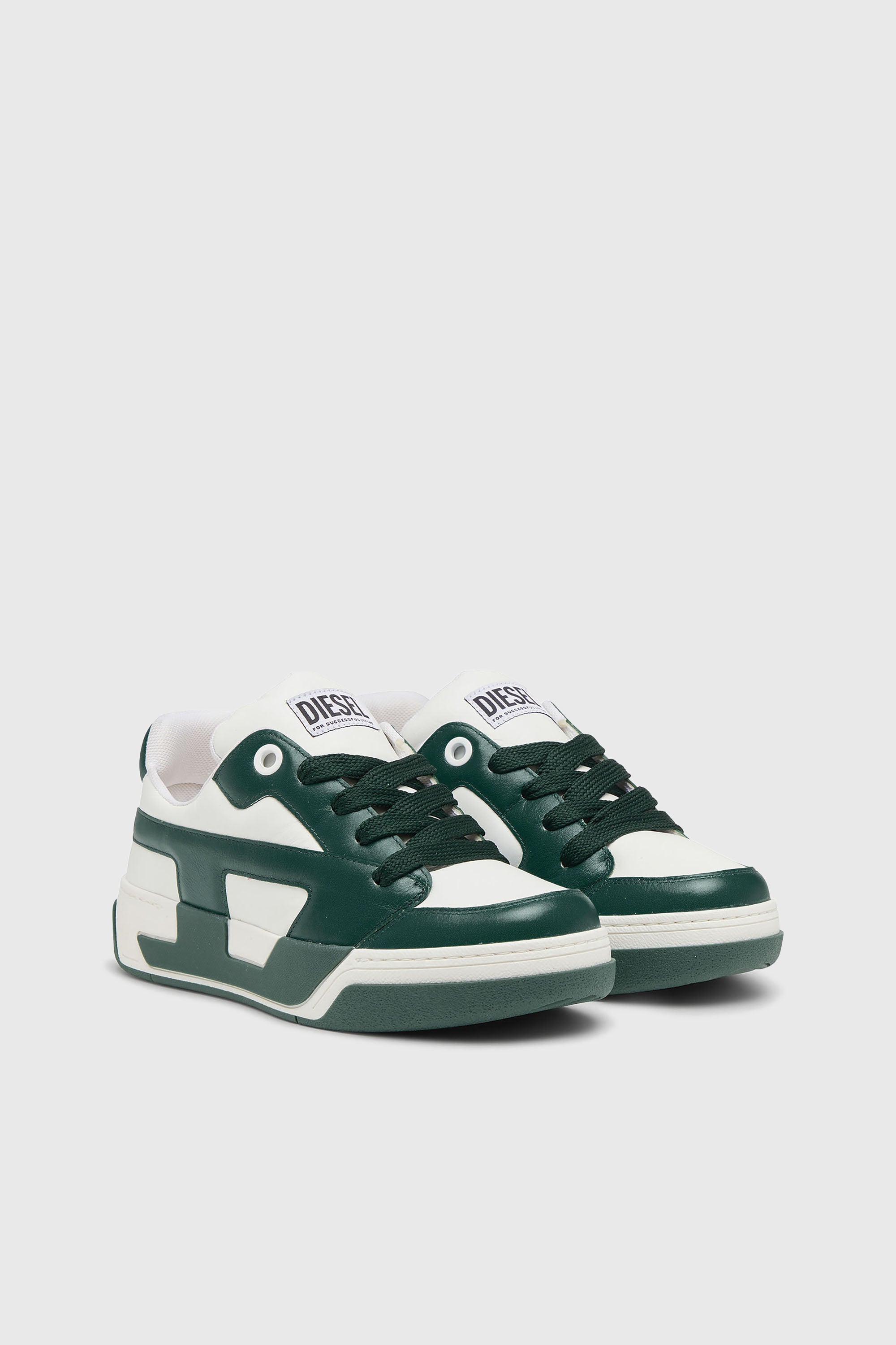 Diesel - S-D-OLLIE LOW, Herren D-Ollie-Sneakers aus Leder im Colour-Block-Design in Wei&szlig;/Gr&uuml;n - 2