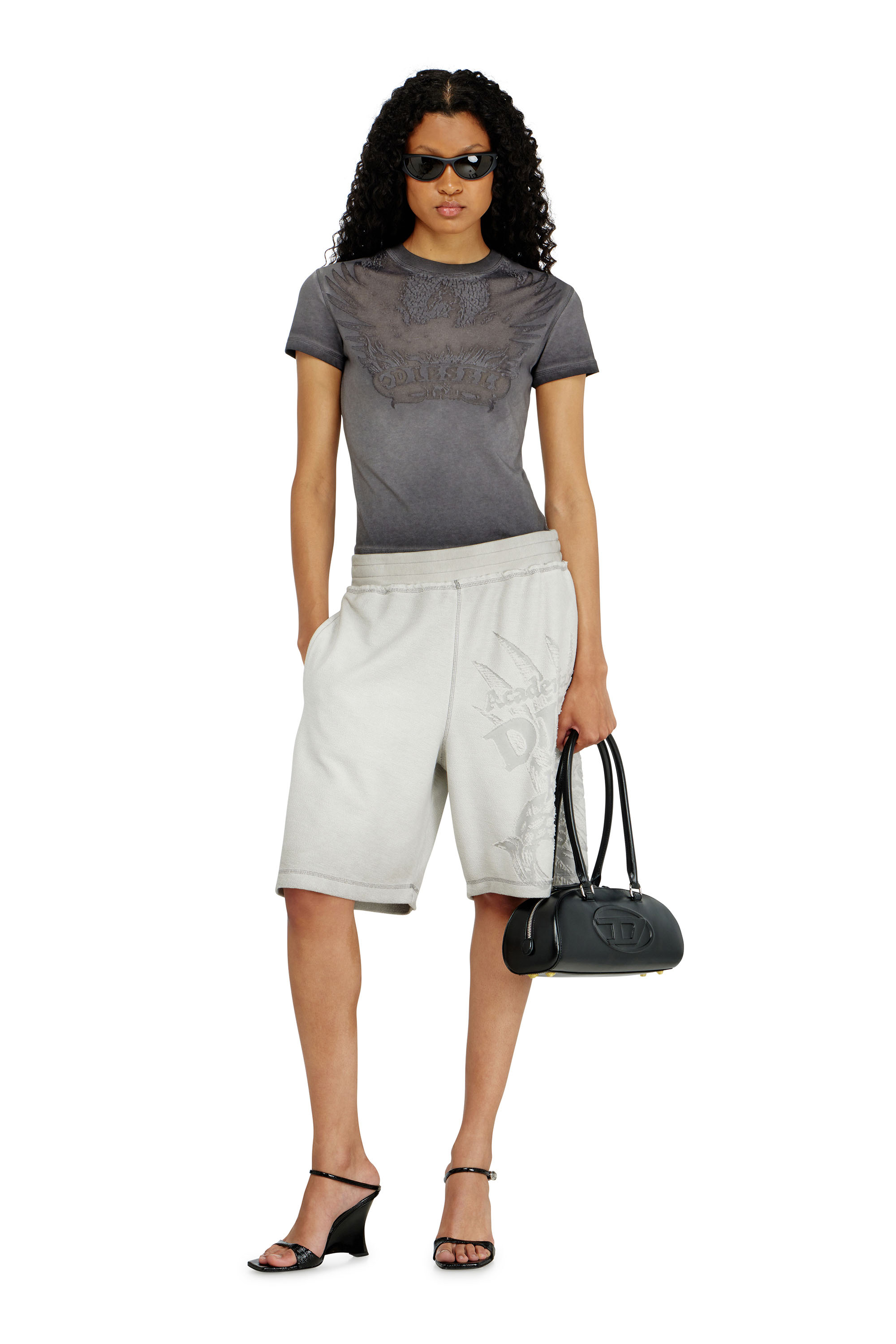 Diesel - T-ILA-AA7, Damen Slim T-shirt mit d&eacute;vor&eacute; Phoenix in Grau - 1