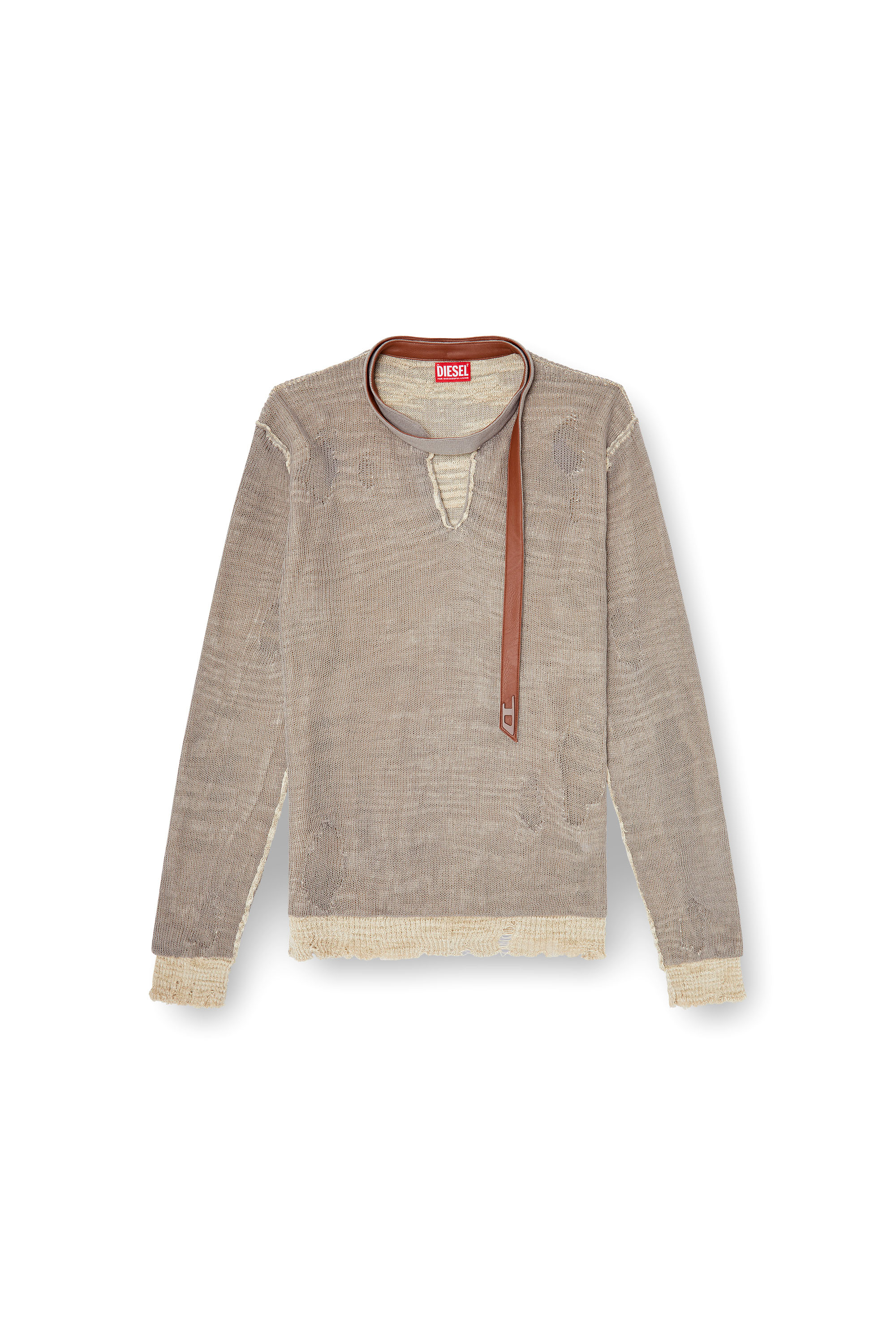 Diesel - K-DAIANERIS, Herren Pullover im Used-Look mit Biker-Halsband in Braun - 2