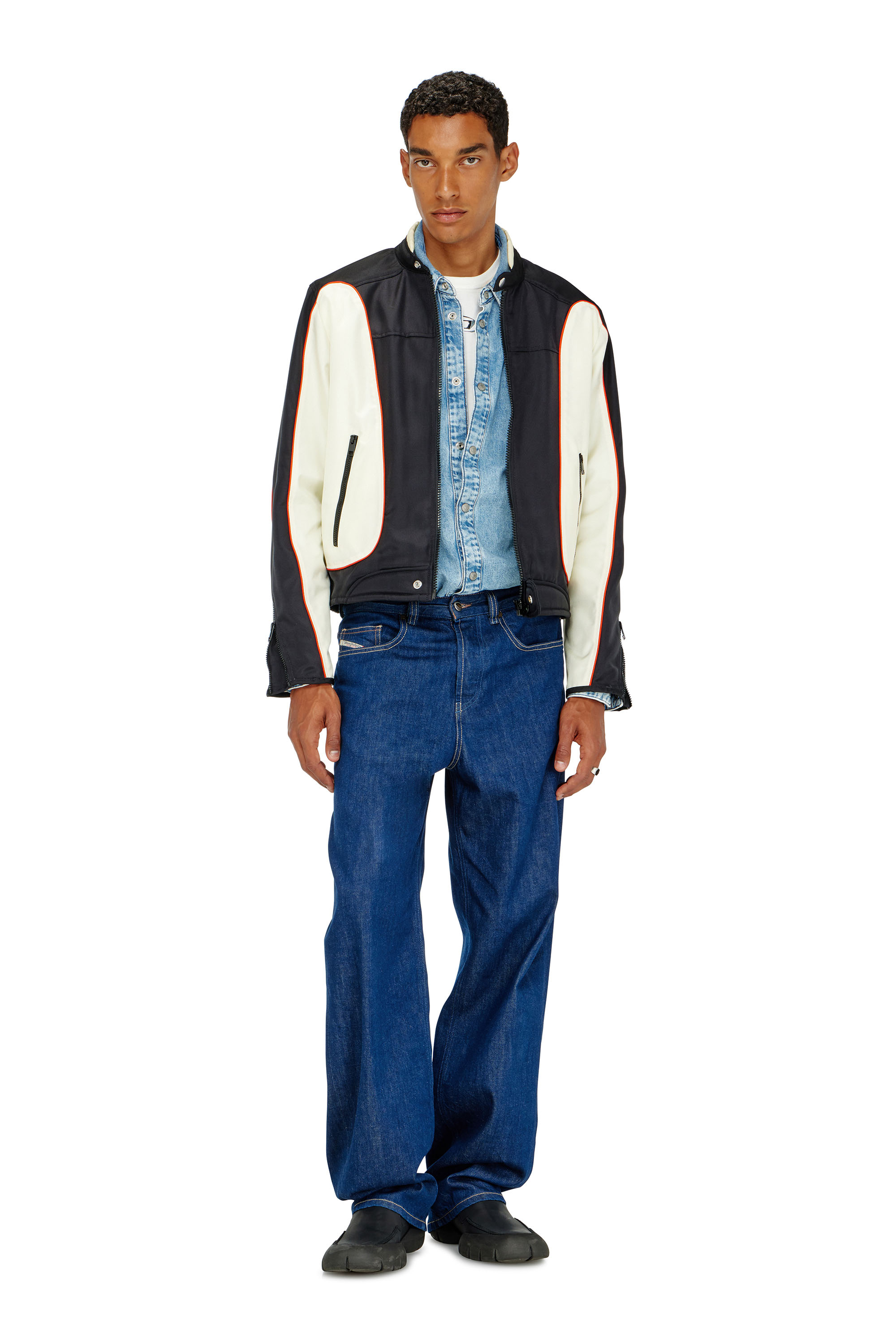 Diesel - J-BLINK-A, Herren Colour-Block-Biker-Jacke mit Paspelierung in Weiss/Schwarz - 2