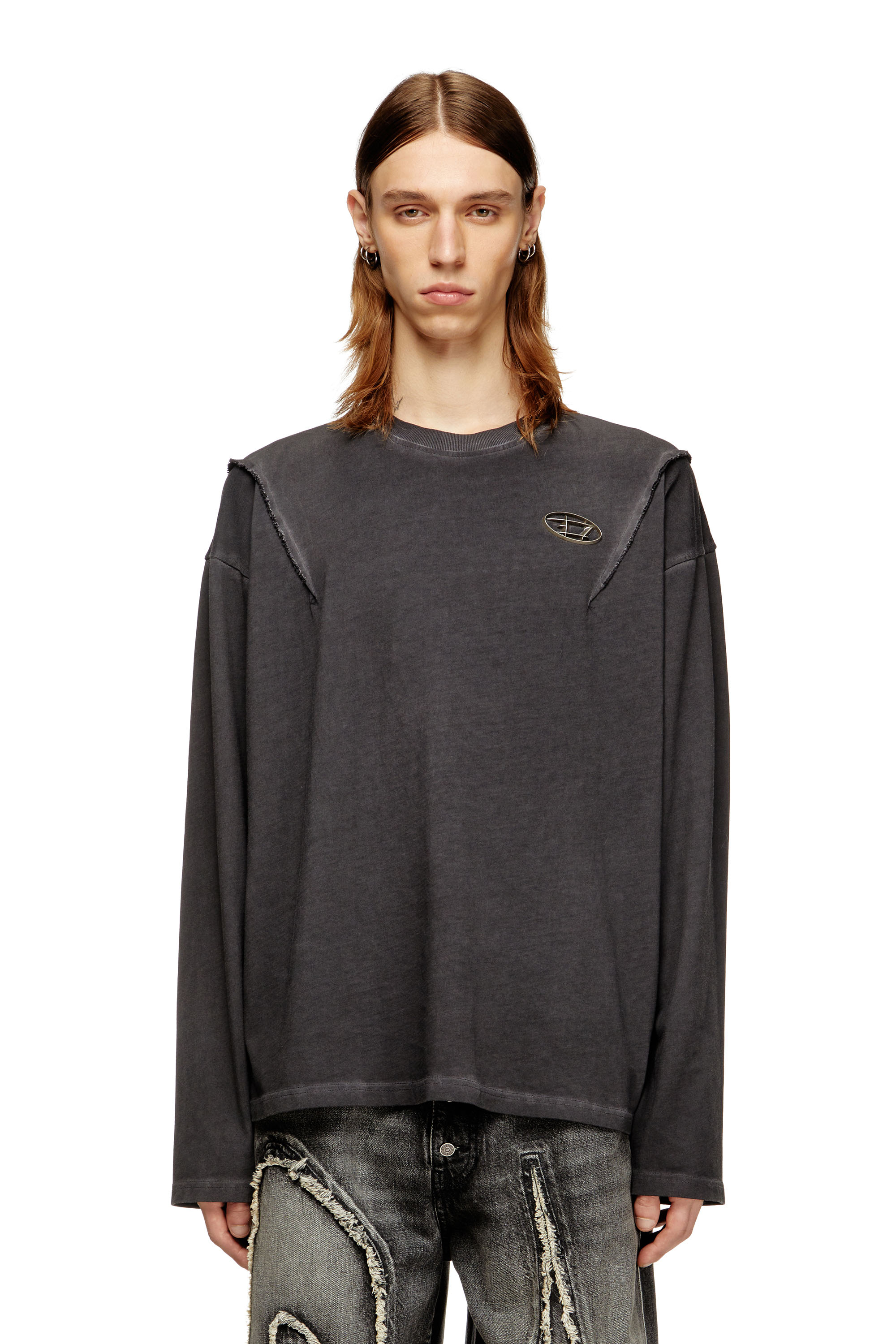 Diesel - T-THUG-T-SHIRT, Unisex Langärmliges T-Shirt mit Verwaschungseffekt in Dunkelgrau - 3