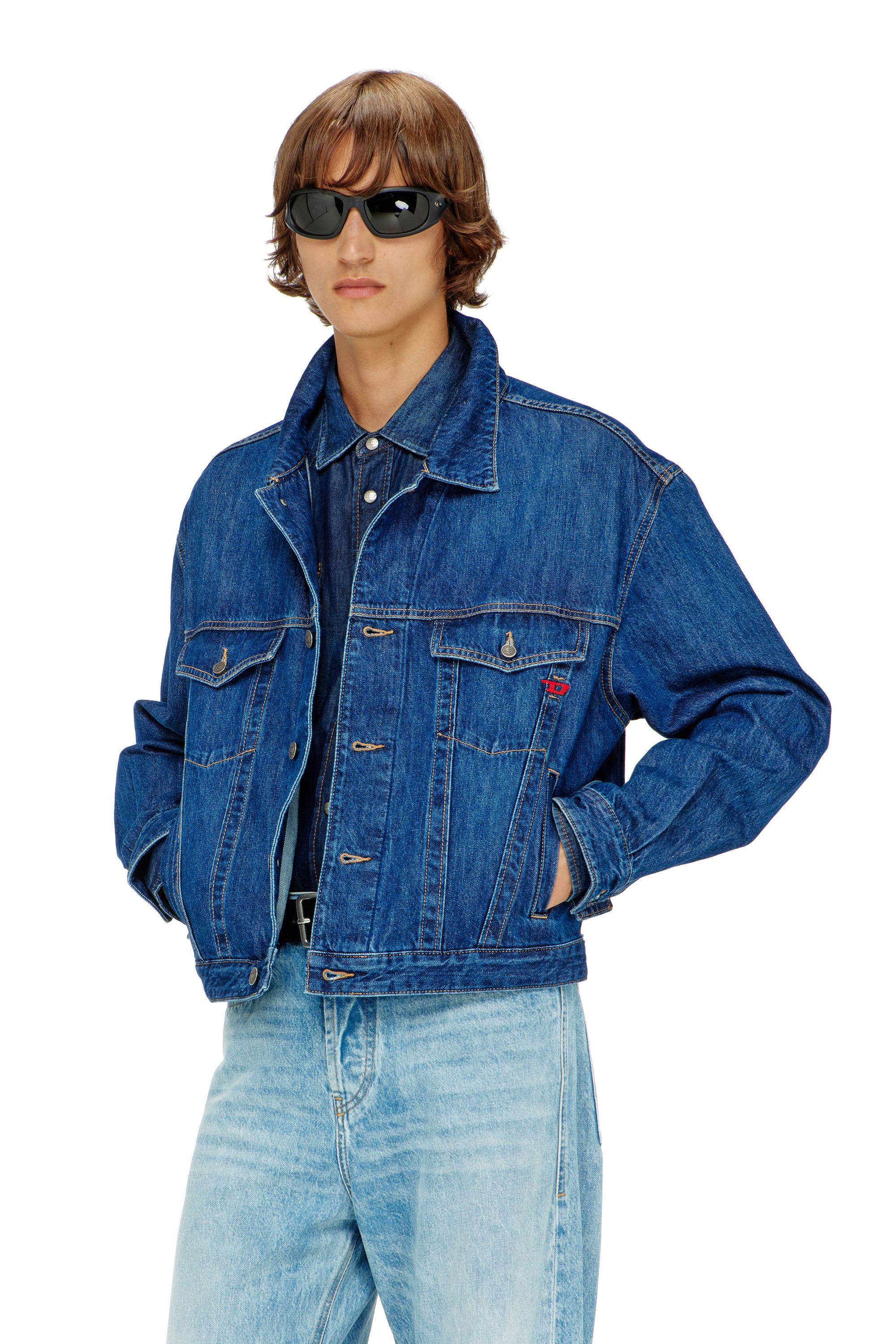 Diesel - D-RANGER, Herren Truckerjacke aus Denim in Mittelblau - 3