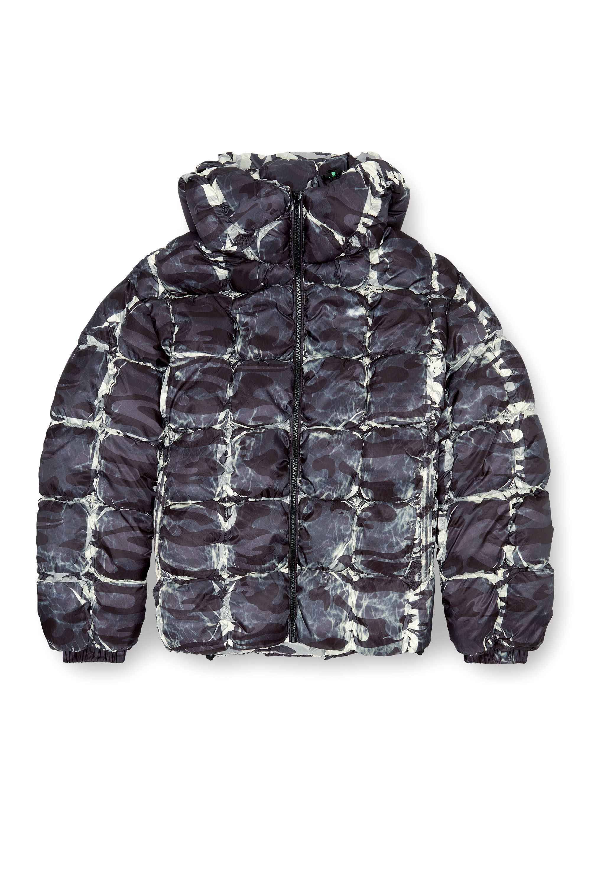Diesel - W-CLAUS-CAMU, Herren Puffer-Jacke mit Kapuze und Camouflage-Print in Grau - 2