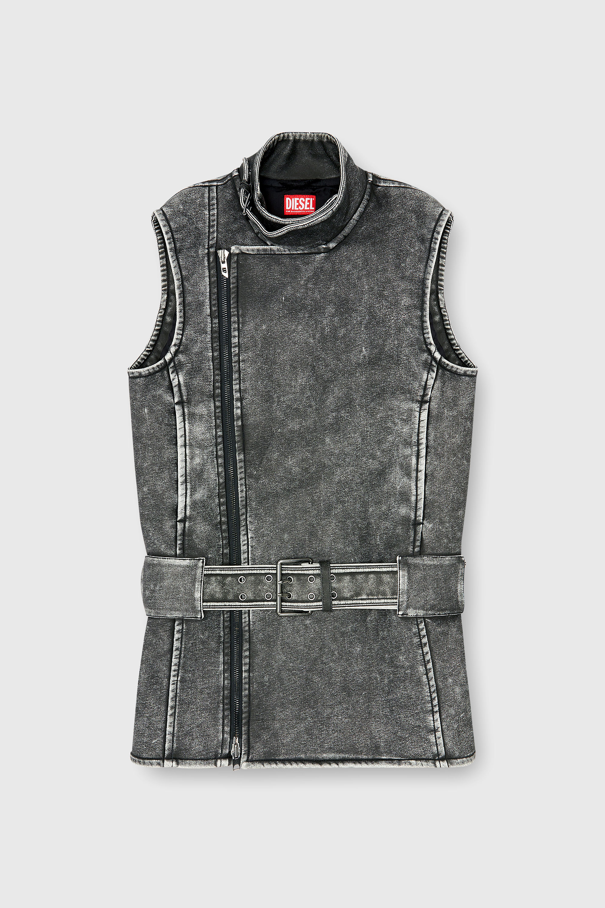 Diesel - D-IKE, Damen Biker-Kleid im Mini-Stil mit G&uuml;rtel in Grau - 1