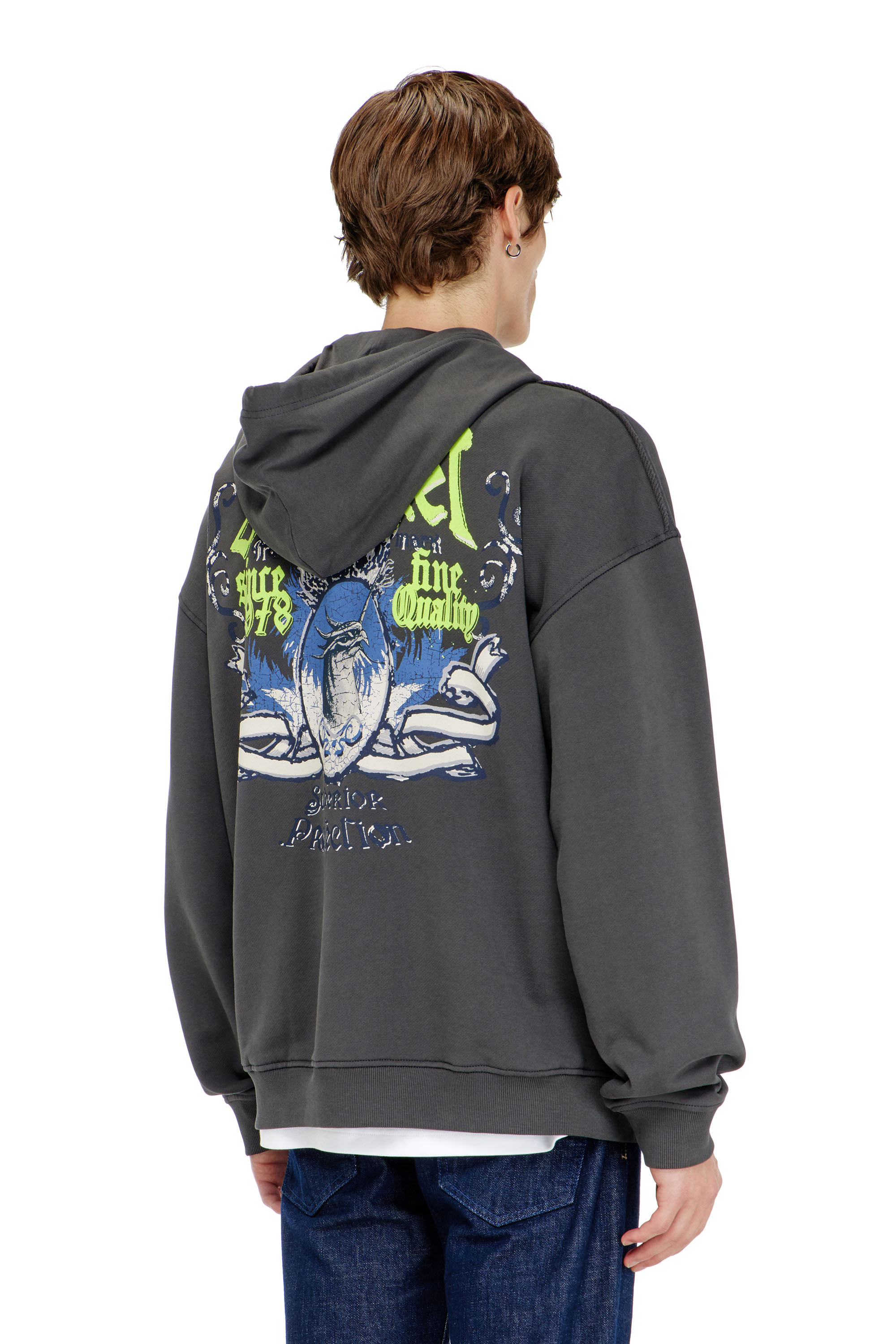 Diesel - S-BOXT-HOOD-AA2, Herren Baumwoll-Hoodie mit beflockten Grafiken in Dunkelgrau - 4