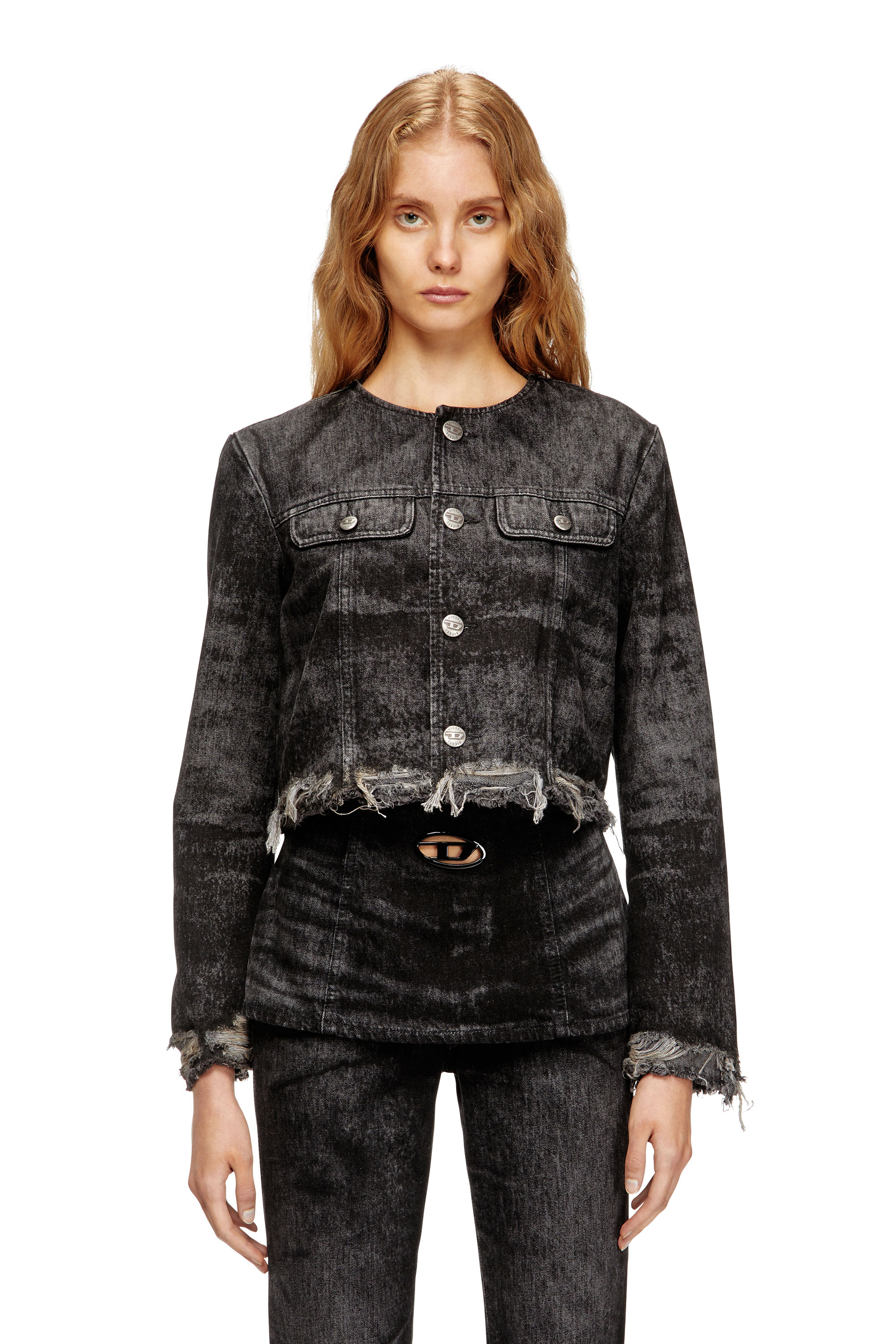 Diesel - DE-GRAFFY-FSH, Damen Jacke aus gelaserte Baumwolle-Hanf-Denim in Schwarz - 1