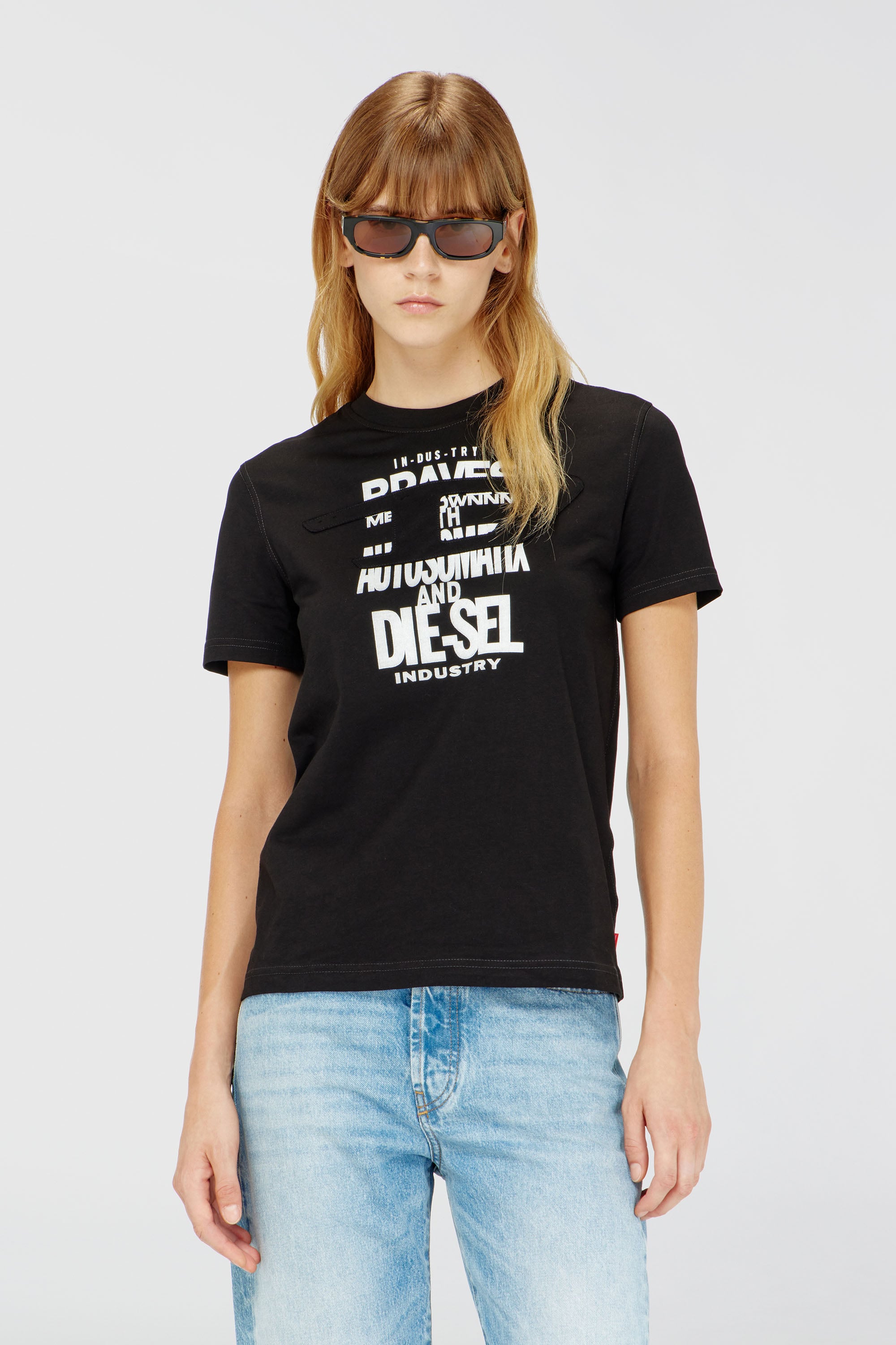 Diesel - T-REG-ZAL-V2, Damen T-Shirt aus Baumwolle mit Grafikprint in Schwarz - 1