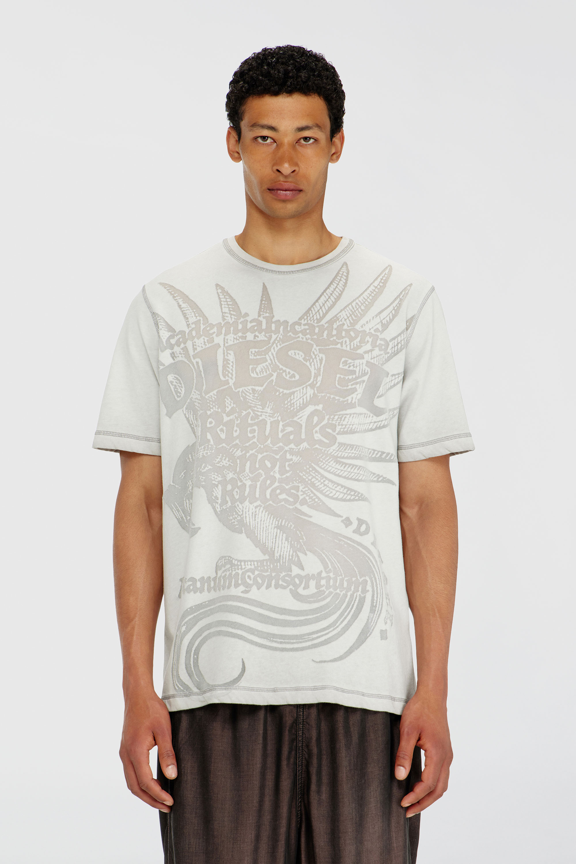 Diesel - T-RAWJUST-AA1, Herren Jersey-T-Shirt mit gepr&auml;gtem Motiv in Hellgrau - 1