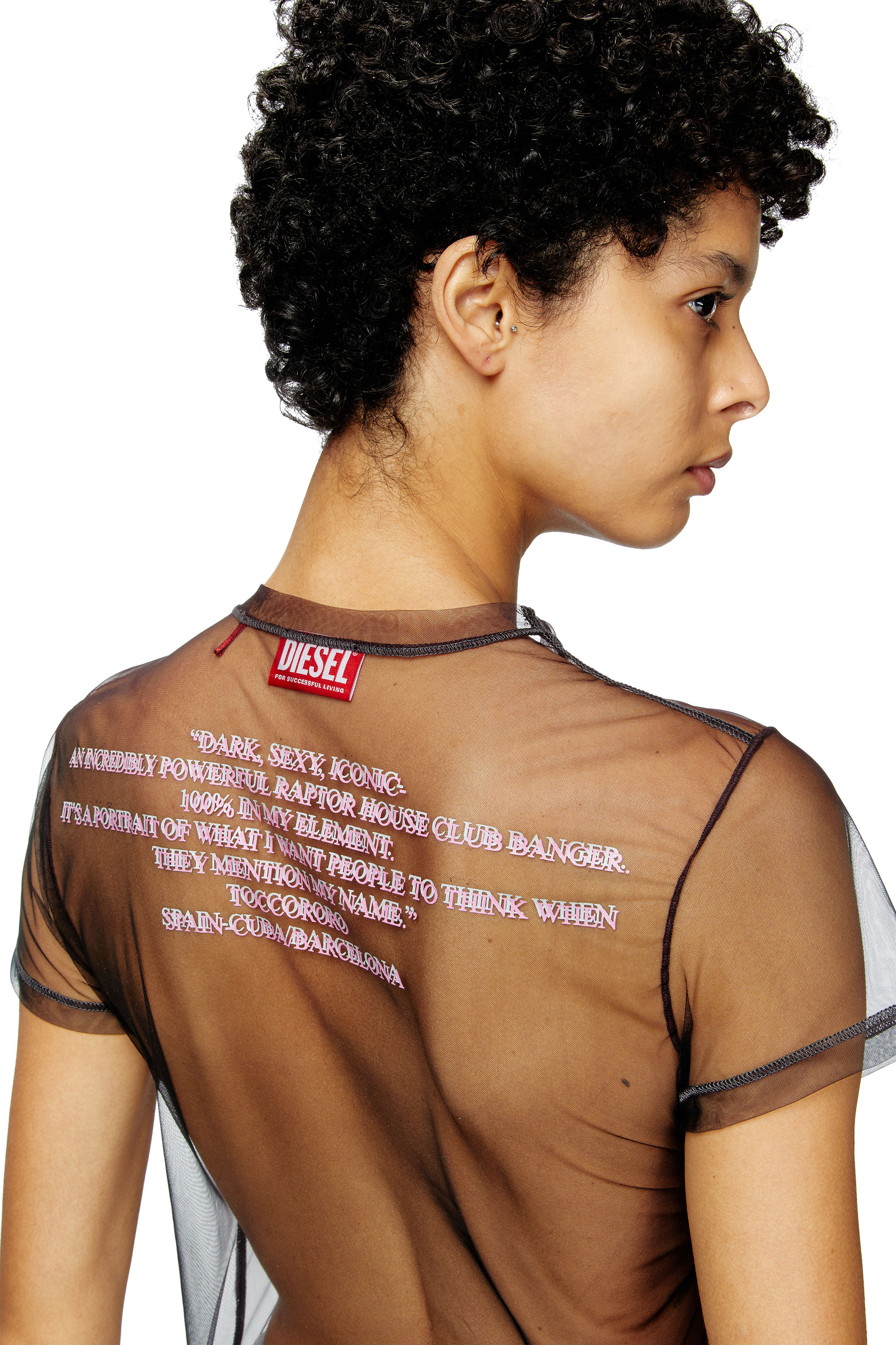 Diesel - T-YRAC, Damen Durchsichtiges Oberteil mit Text-Print in Schwarz - 5