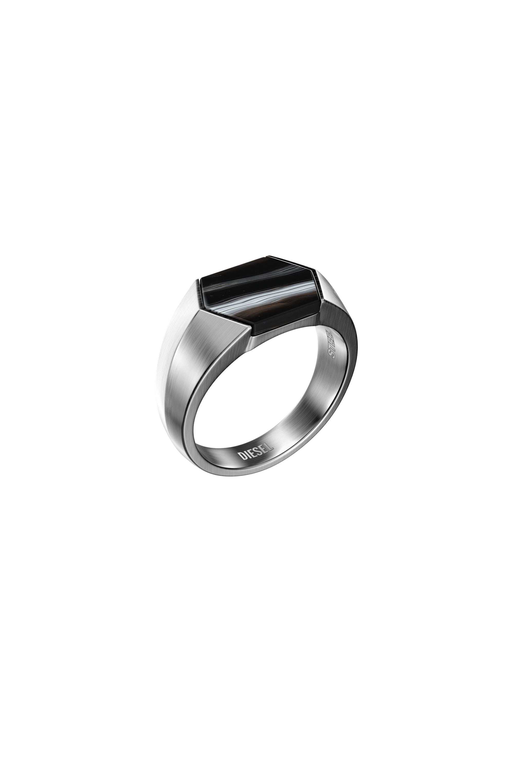 Diesel - DX1711040, Unisex Siegelring mit schwarzem Achat in Silber/Schwarz - 1