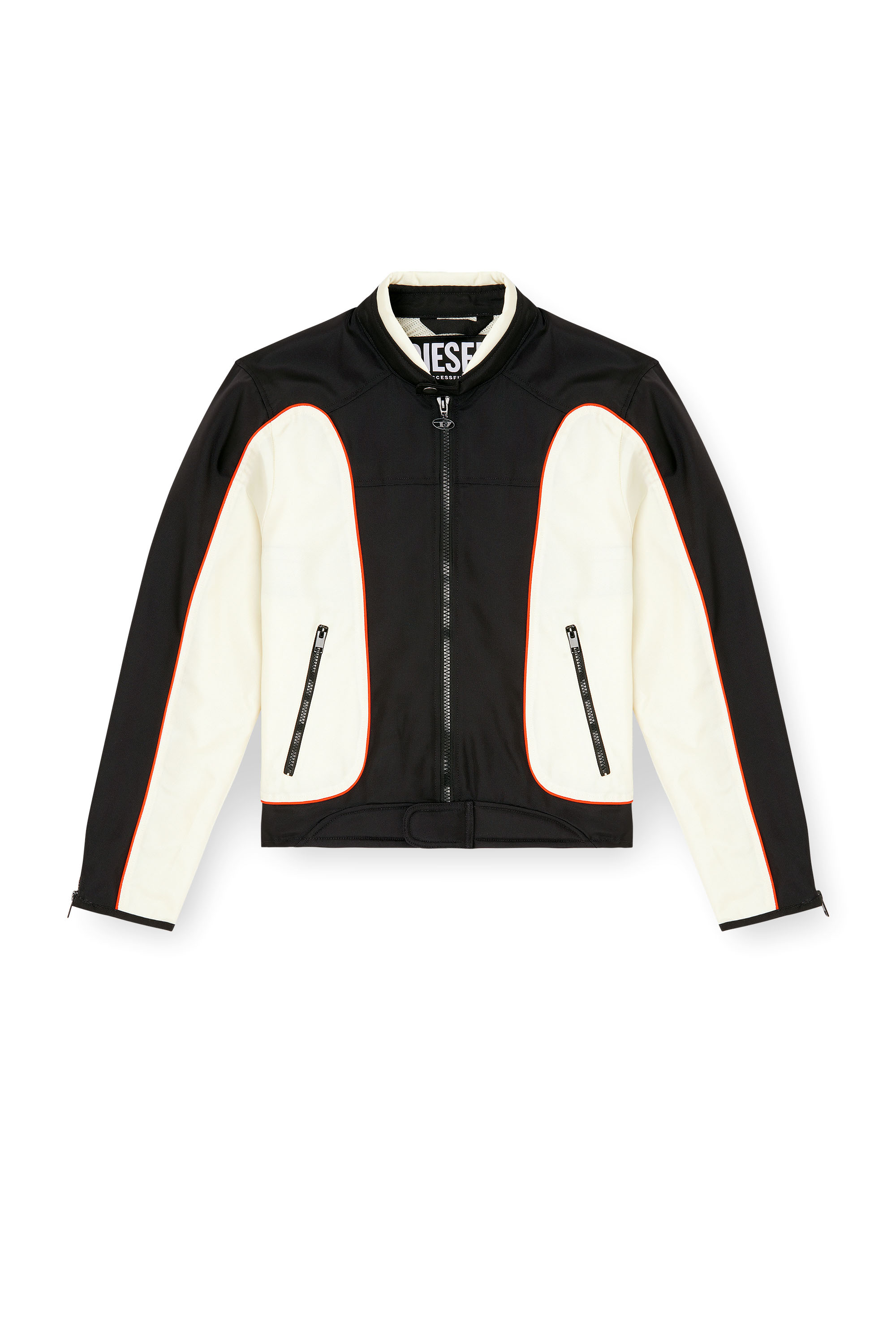 Diesel - J-BLINK-A, Herren Colour-Block-Biker-Jacke mit Paspelierung in Weiss/Schwarz - 3