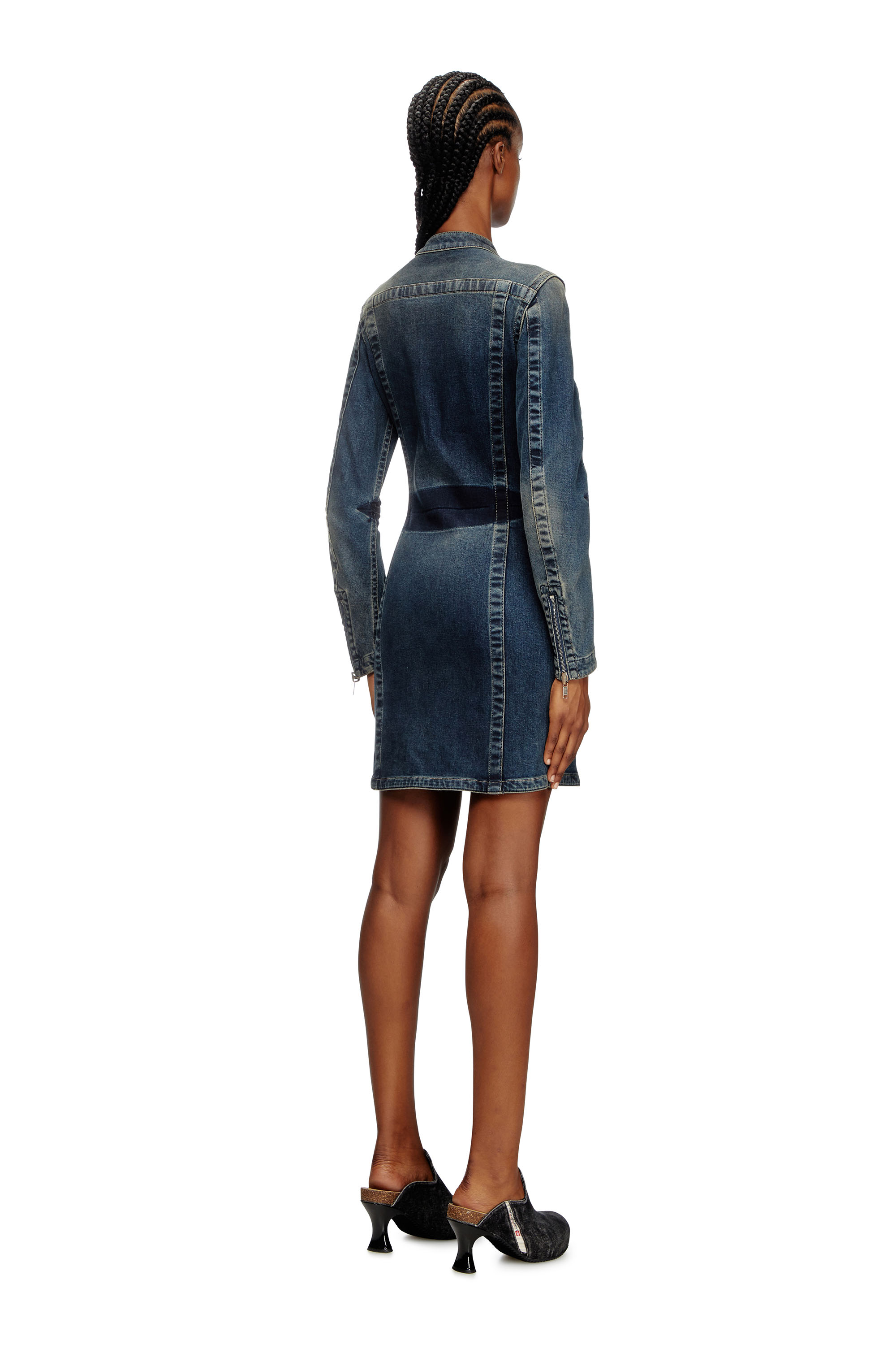 Diesel - DE-ROMI-RE, Damen Kurzes Kleid aus Rehab-Denim in Dunkelblau - 5