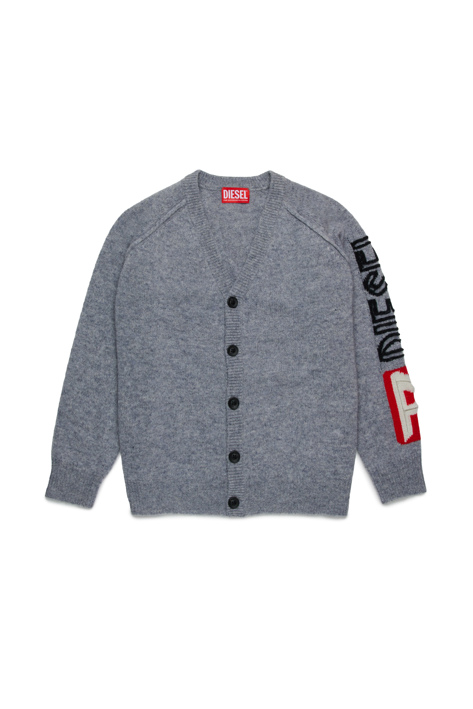 Diesel - KMSARRI, Damen Cardigan aus Wolle mit Logo-Intarsie in Grau - 1