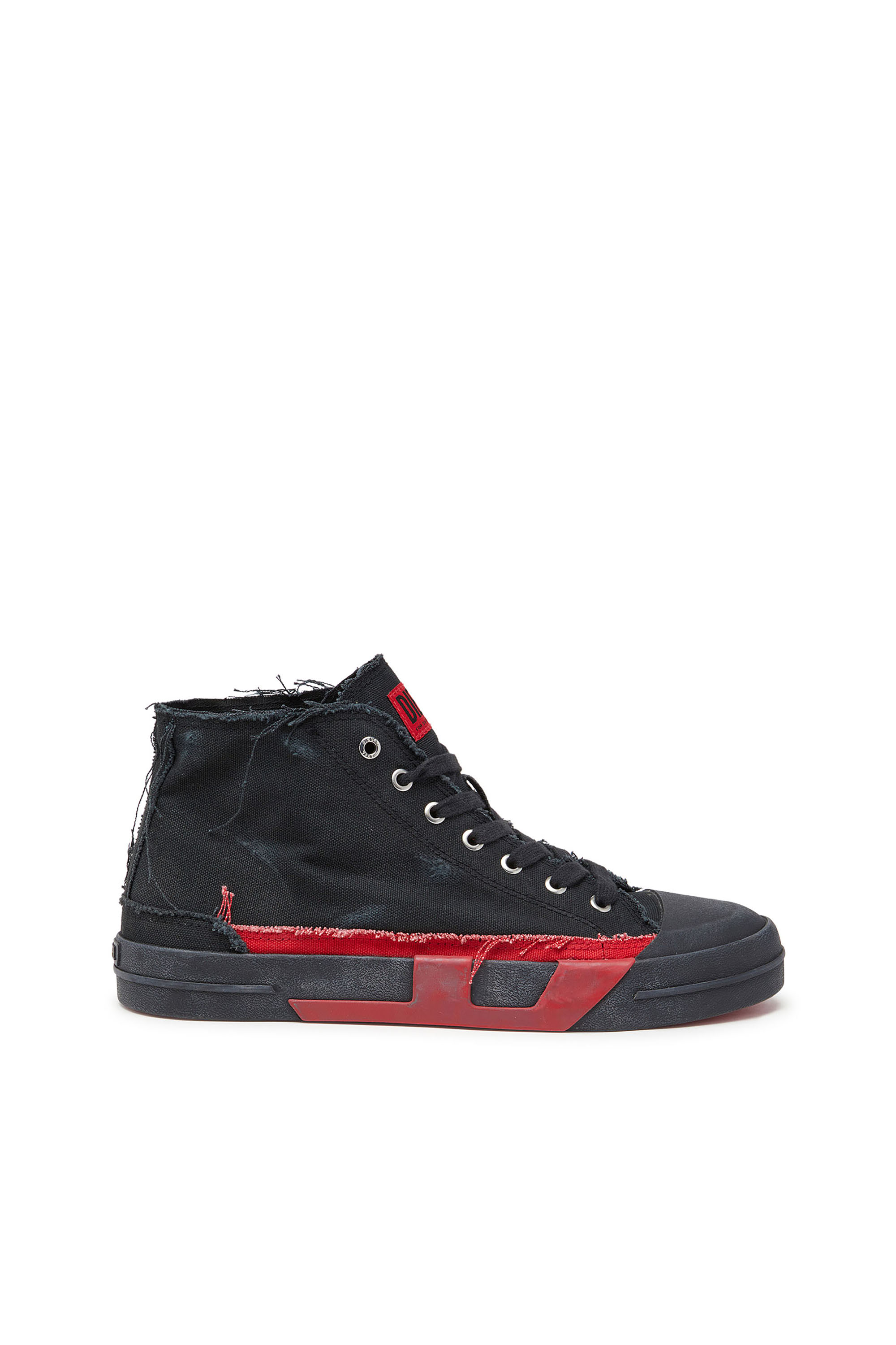 Diesel - S-D-VERSE MID II, Herren S-D-Verse-High-Top-Sneakers aus Canvas in vielgetragener Optik in Schwarz/Rot - 1