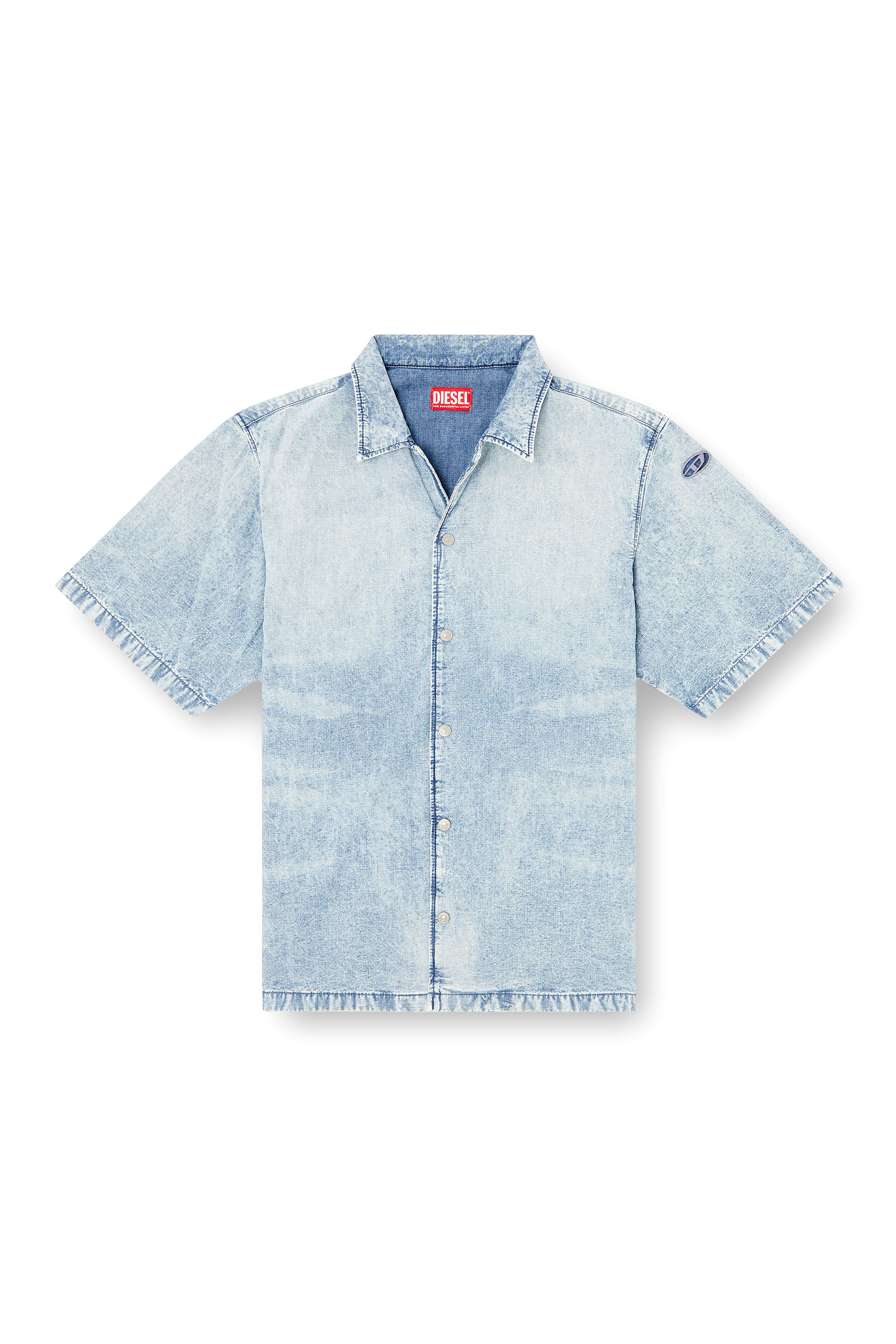 Diesel - D-NABIL-S4, Herren Bowling-Hemd aus marmoriertem Denim in Hellblau - 2