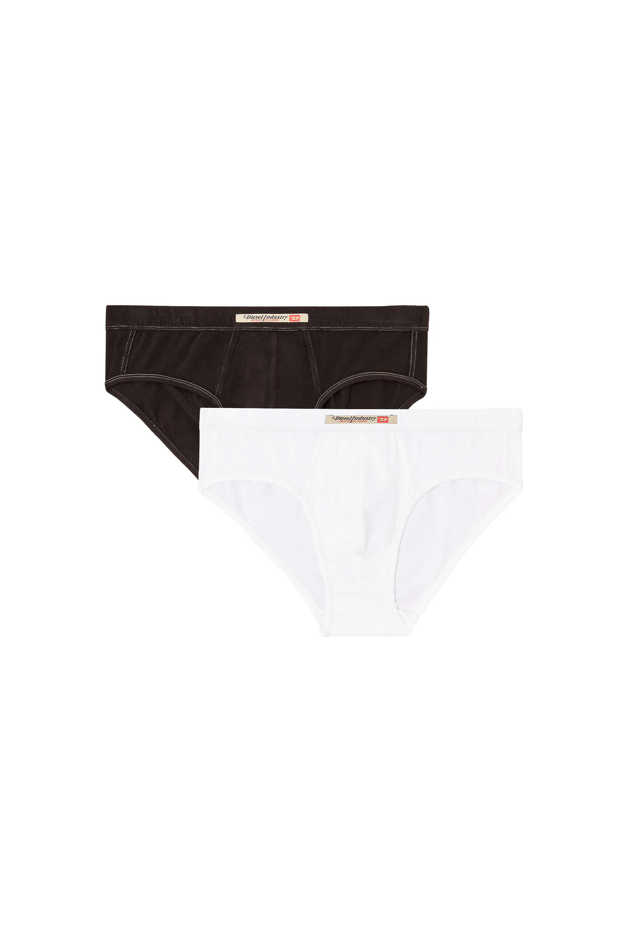 Diesel - ANDY-DNM-2PACK, Herren Briefs mit Diesel Industry-Flagge im Zweierpack in Weiss/Schwarz - 1