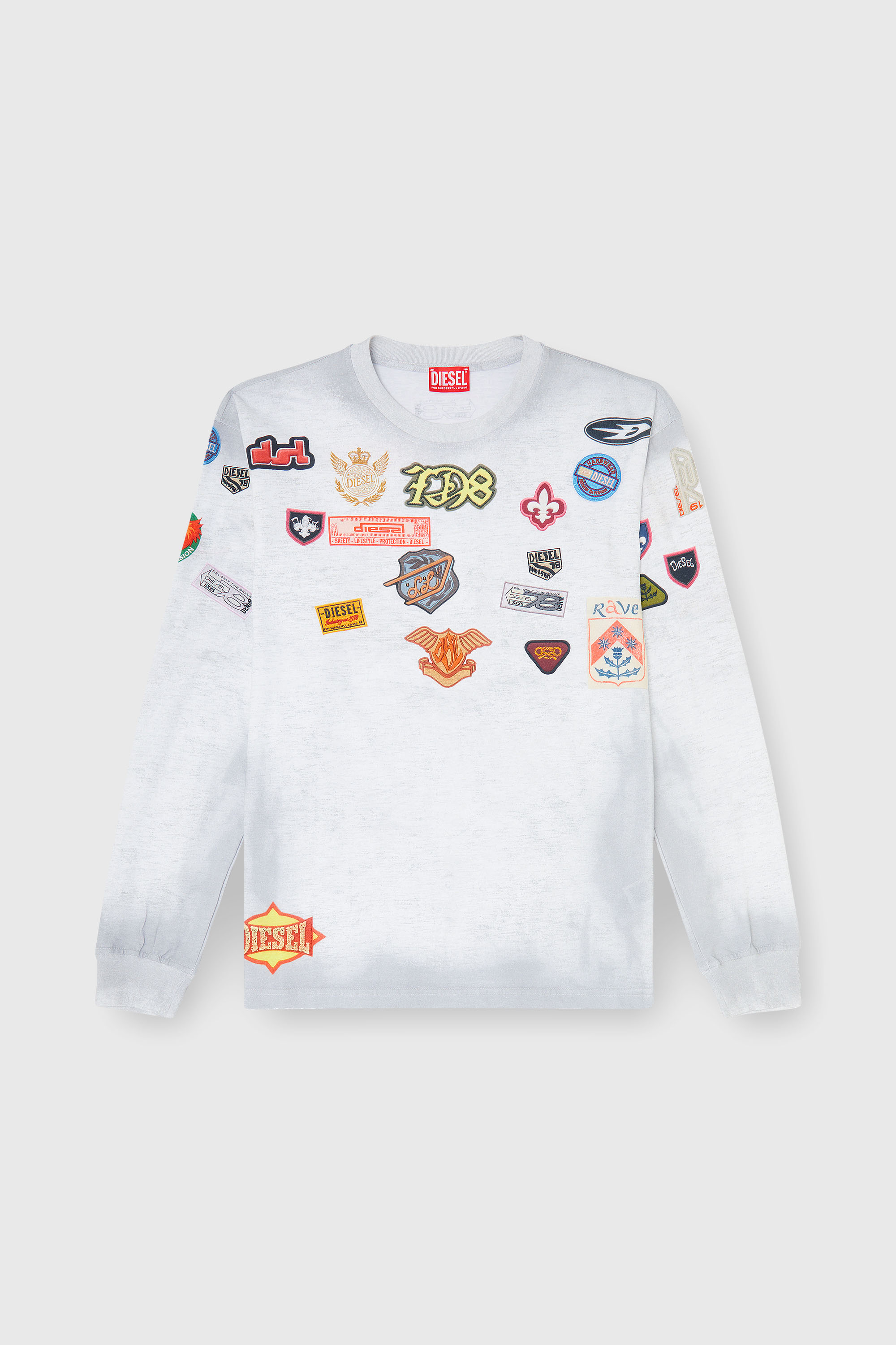 Diesel - T-NORME-LS-PATCHES, Herren Langarm-T-Shirt mit all-over patches print in Wei&szlig; - 2