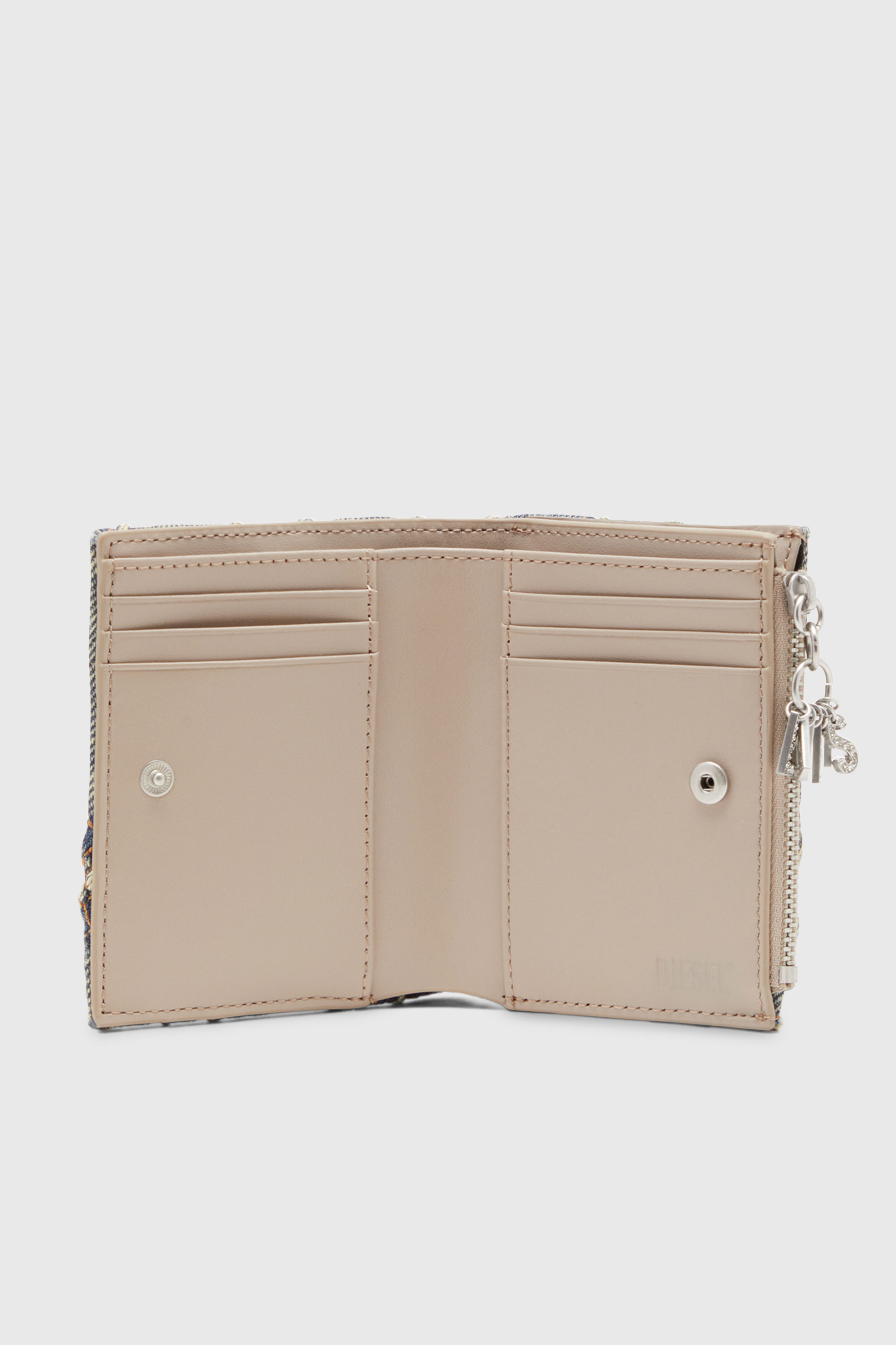 Diesel - CHARM D- BI FOLD ZIP II, Damen Kleines Portemonnaie aus gestepptem Argyle-Denim in Blau - 3