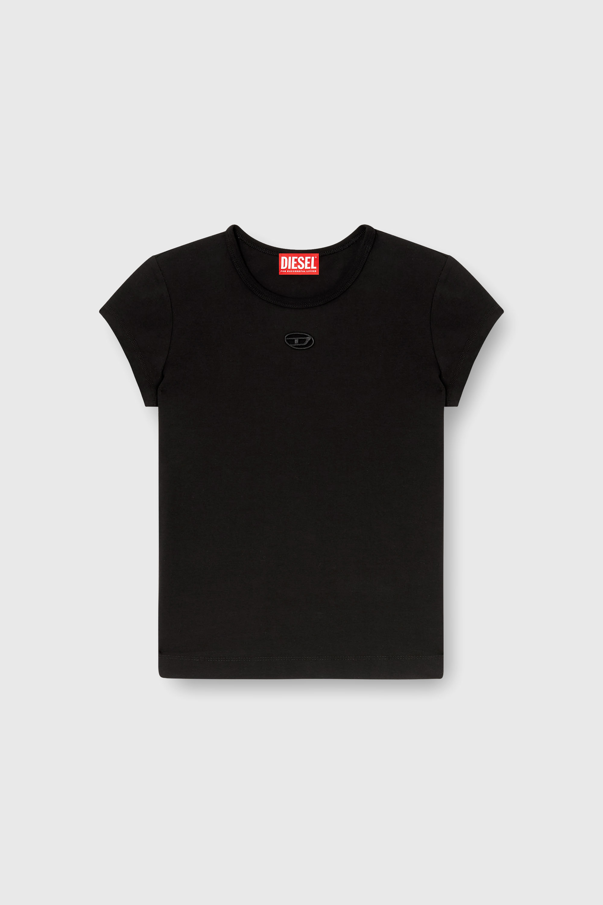 Diesel - T-ANGIE-OD, Damen T-Shirt mit ausgeschnittenem, besticktem Logo in Schwarz - 2
