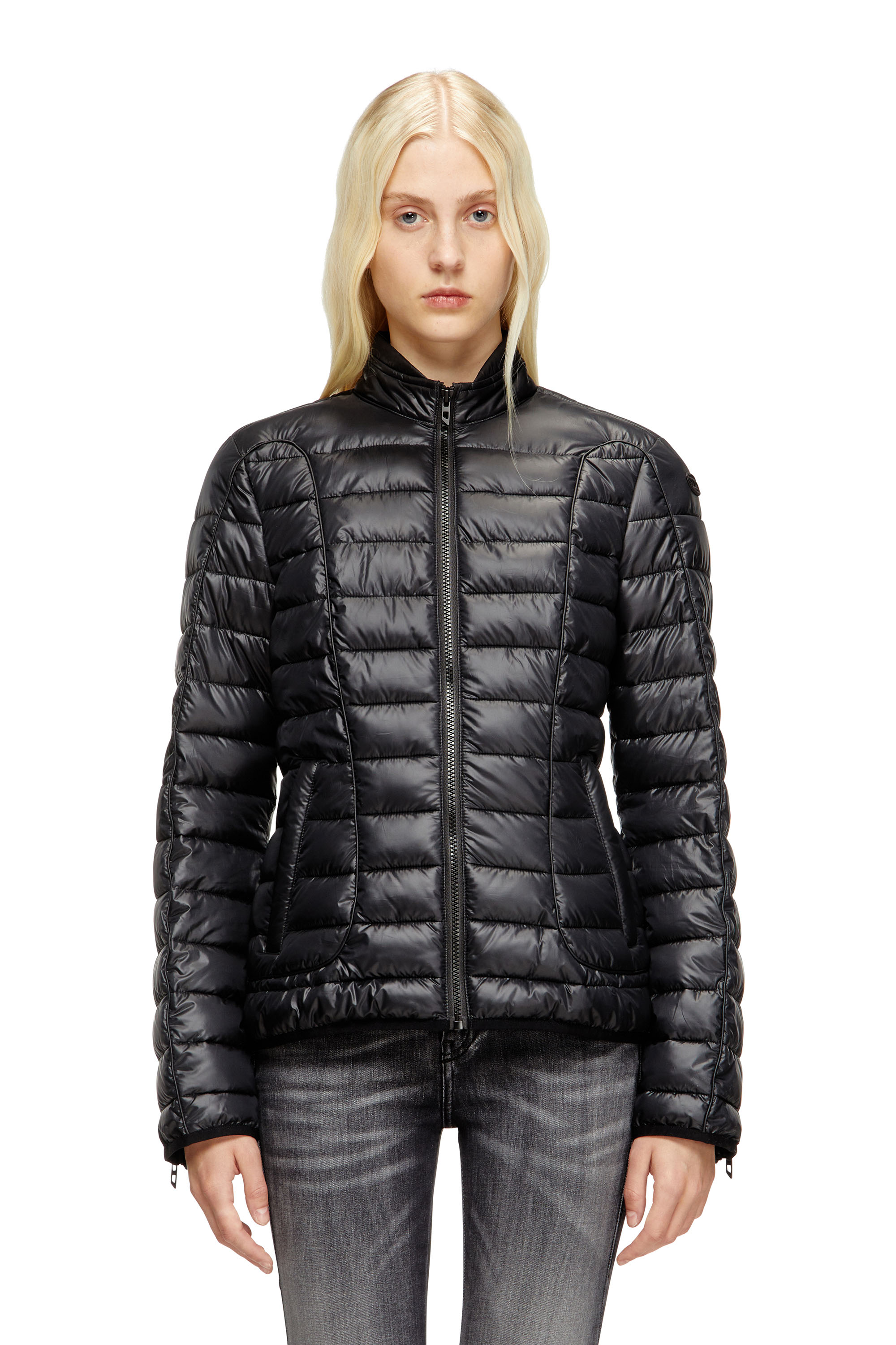Diesel - W-PILOT-FEM, Damen Steppjacke mit Biker-Details in Schwarz - 1