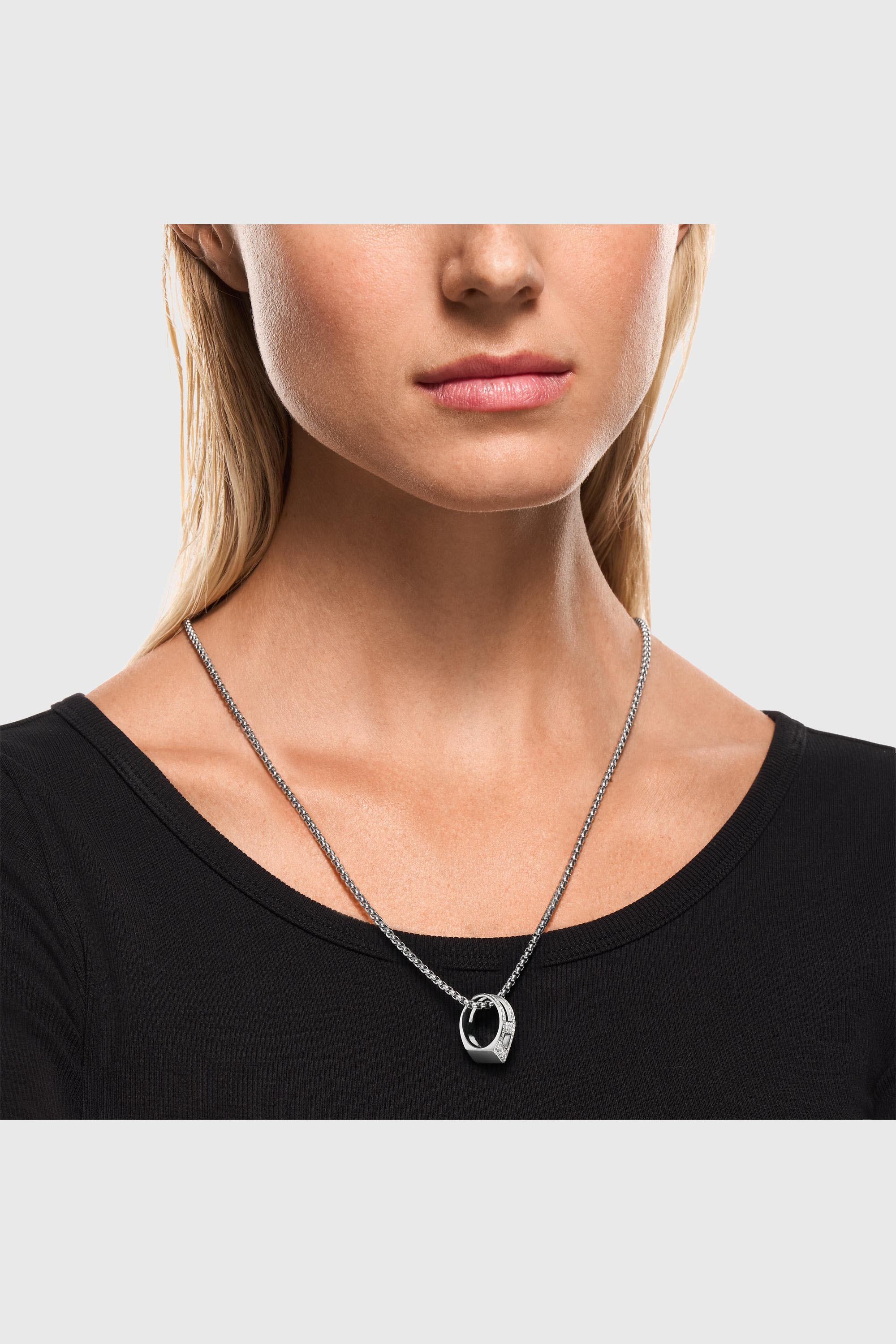 Diesel - DX1741040, Unisex Halskette aus Edelstahl mit Pav&eacute;-Anh&auml;nger in Silber - 4