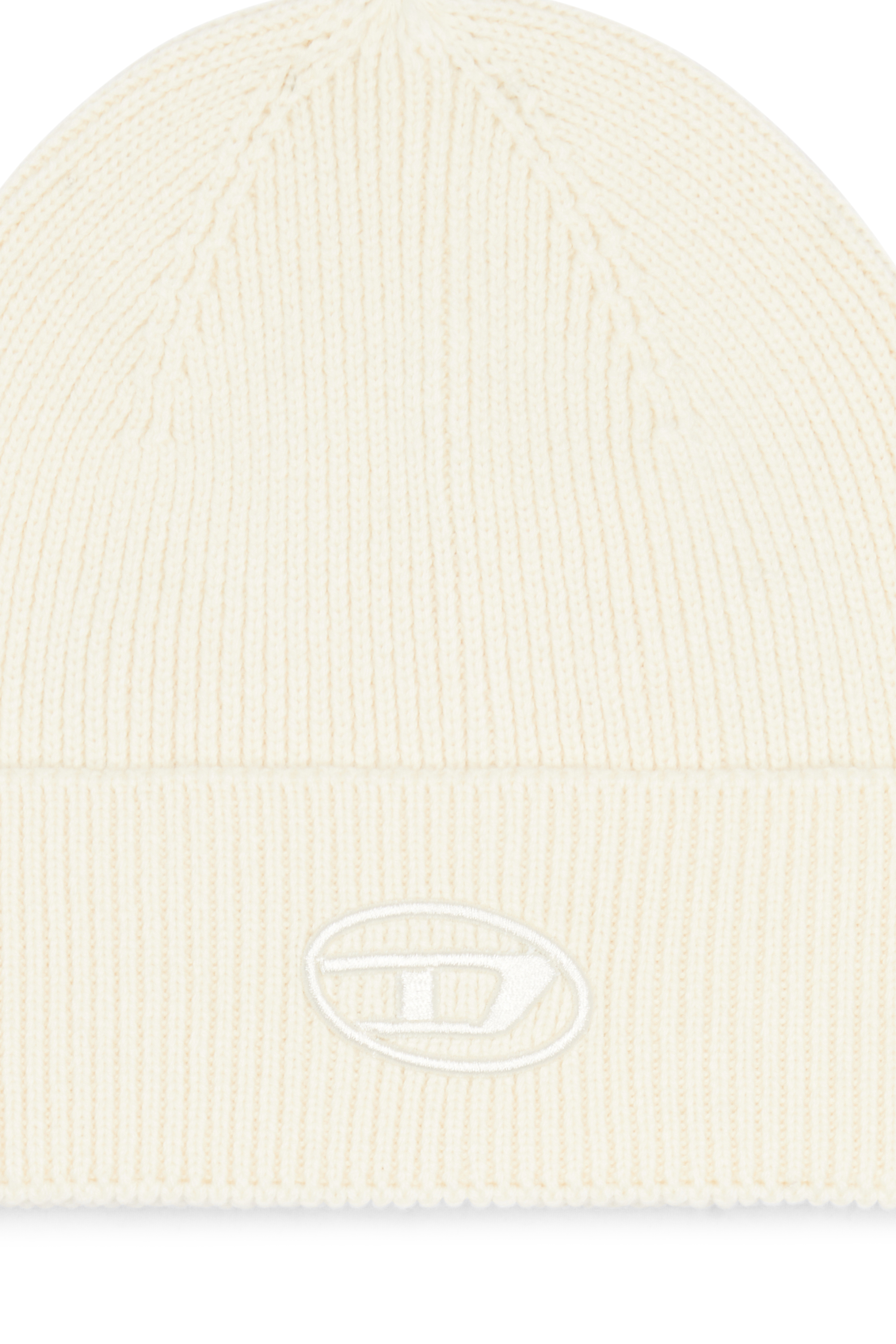 Diesel - K-CODER-FULLY B, Unisex Gerippte Beanie-Mütze mit D-Stickerei in Weiß - 3