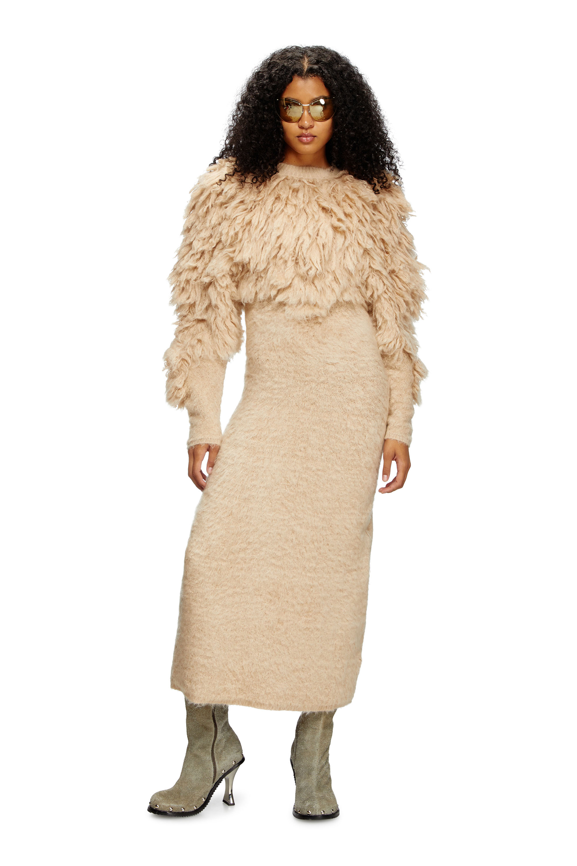 Diesel - M-PACE, Damen Rollkragenkleid aus zotteligem Mohair in Beige - 1