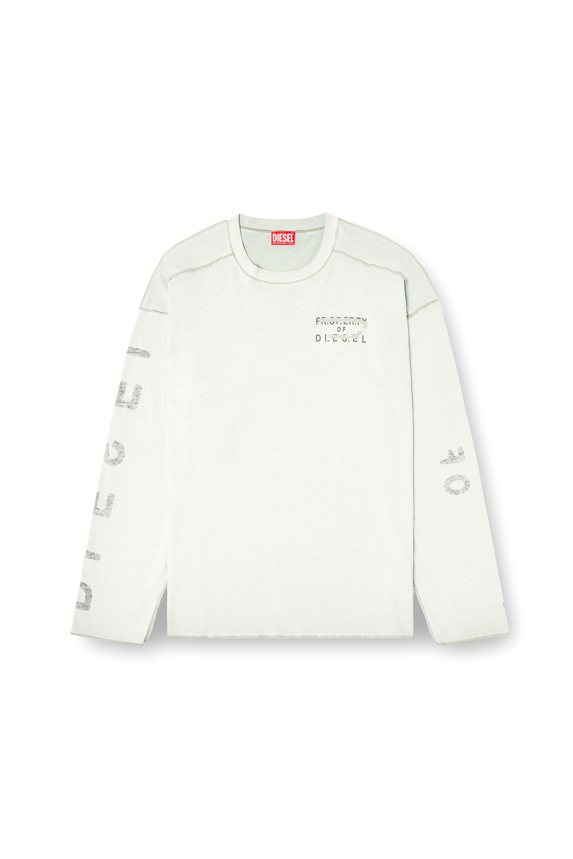 Diesel - T-LOOK-LS, Herren Locker geschnittenes Langarmshirt mit bedruckten &Auml;rmeln in Hellgrau - 2