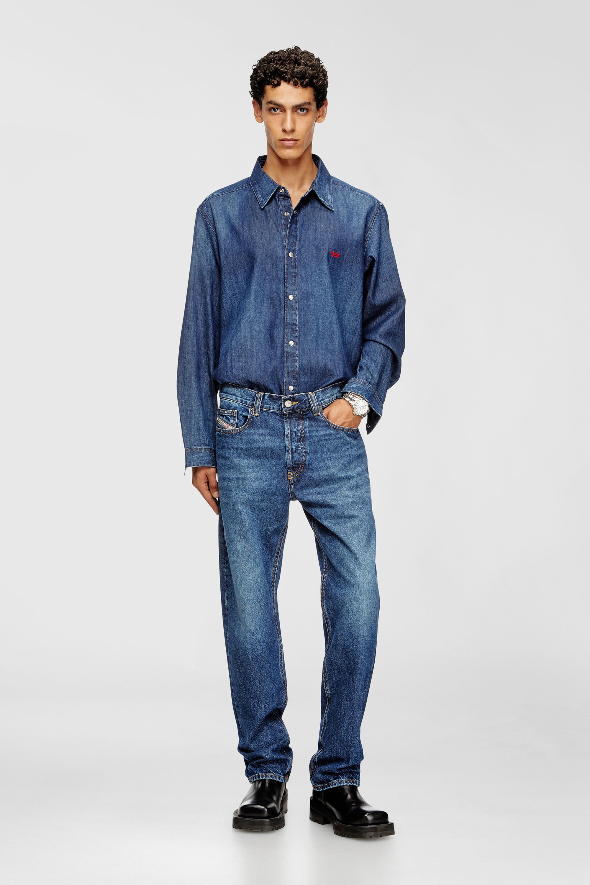 Diesel - D-SIMPLY, Herren Denimhemd mit gesticktem Logo in Mittelblau - 2