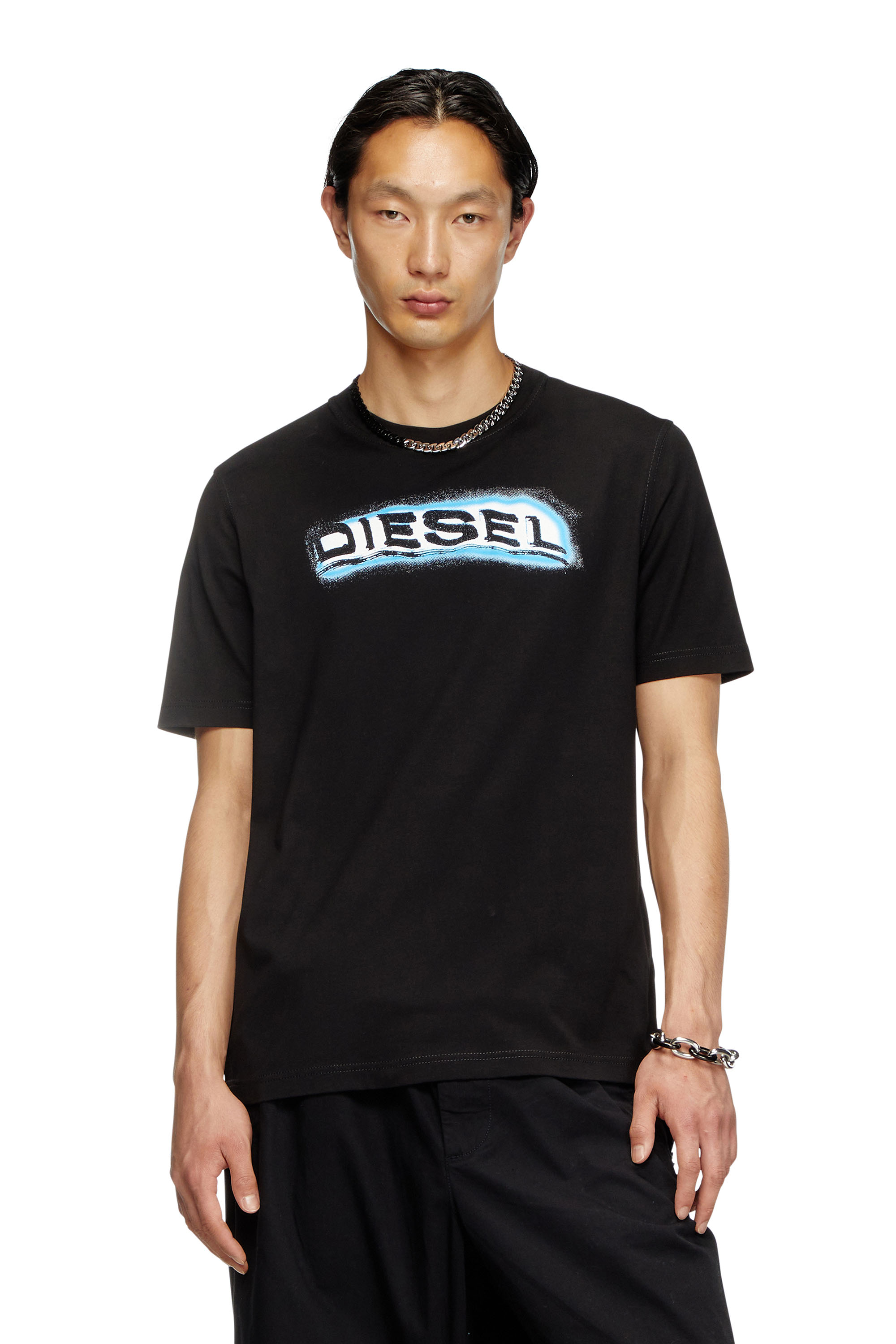 Diesel - T-ADJUST-R4, Herren T-Shirt mit Schaum-Print-Logo in Schwarz - 1