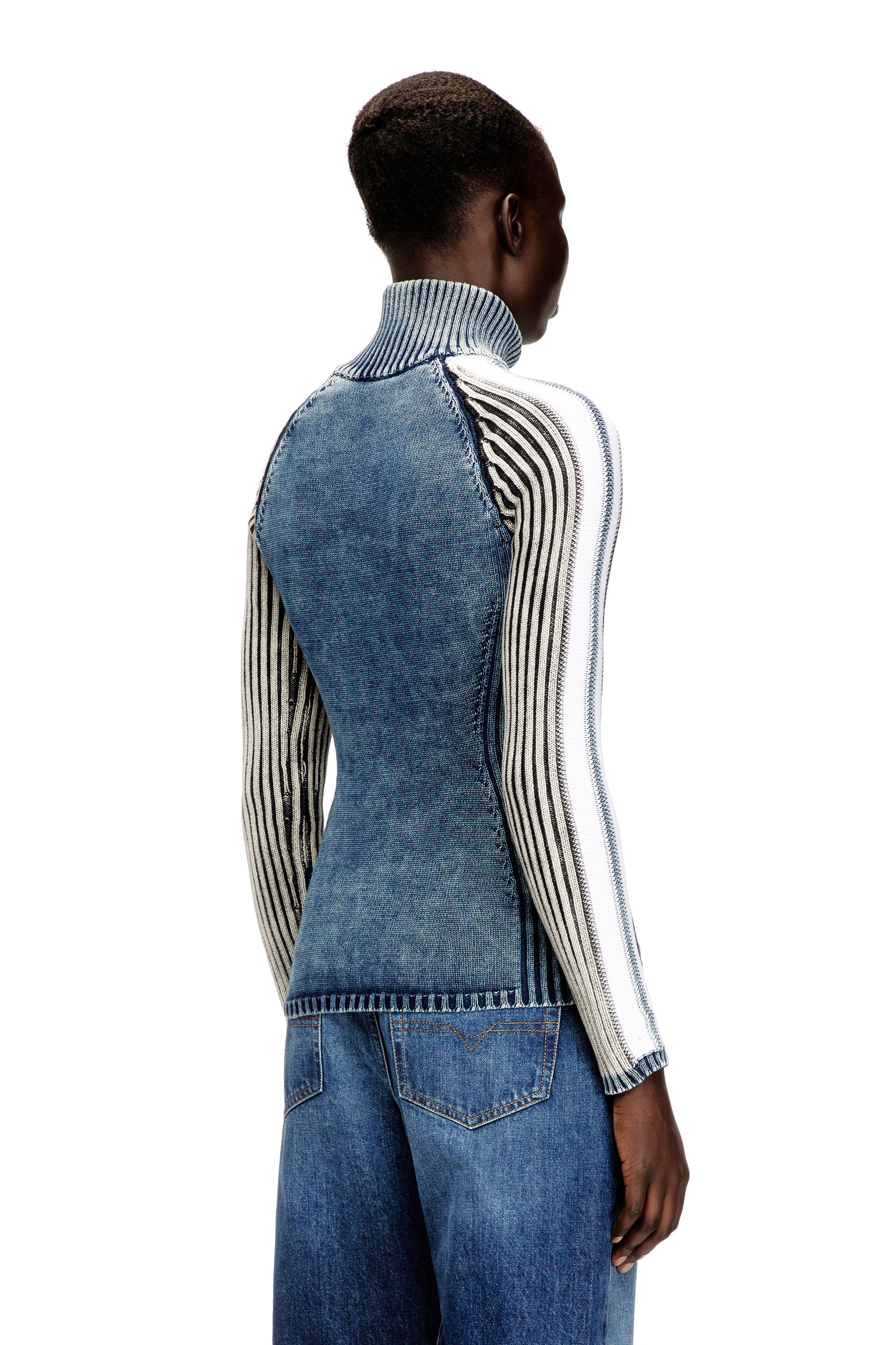 Diesel - M-ESTRELLA, Damen Reißverschluss-Cardigan mit sportlichen Streifen in Blau/Weiss - 4