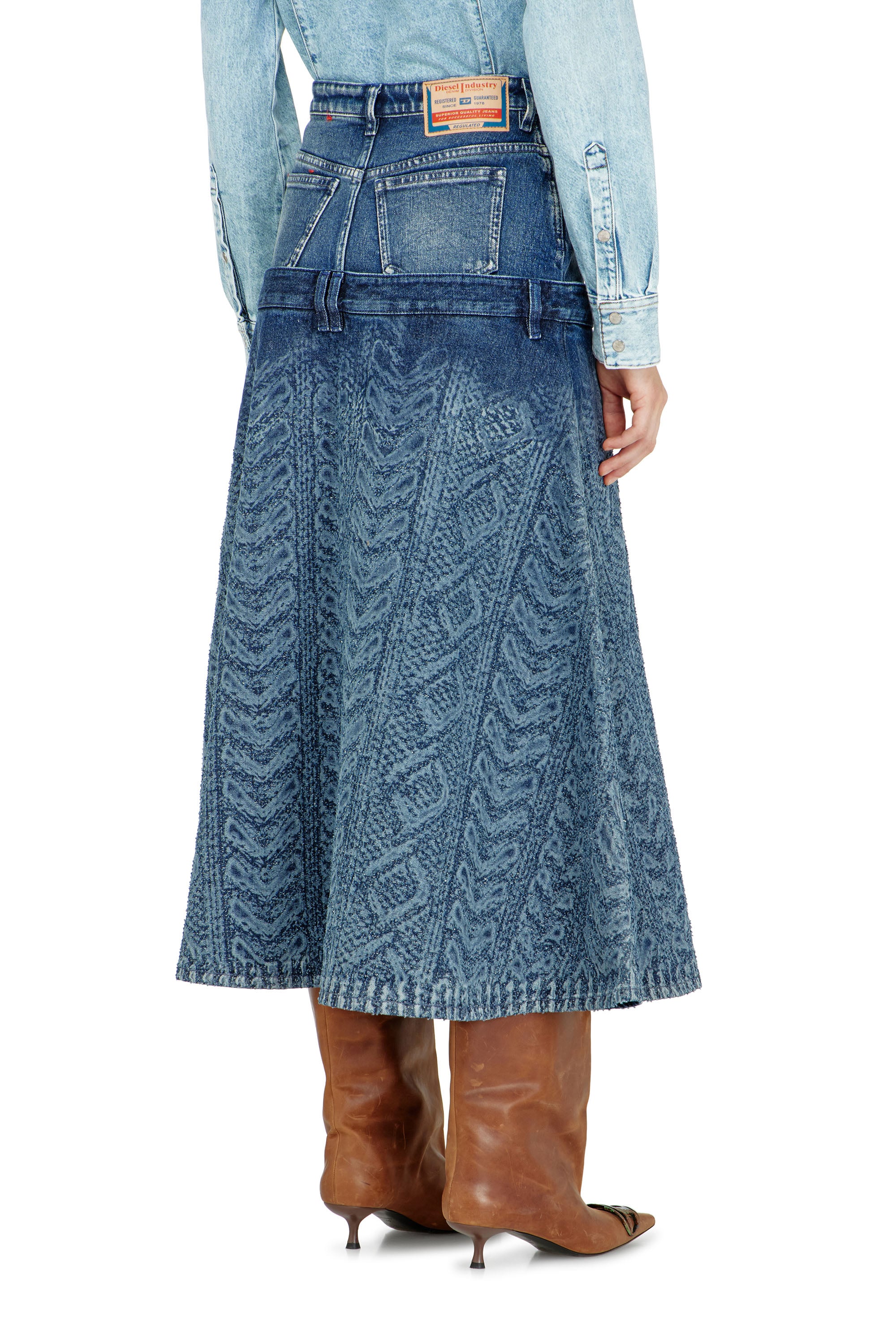 Diesel - DE-VORYA-S1, Damen Midi-Rock aus Denim mit Zopfmuster-Effekt in Dunkelblau - 3