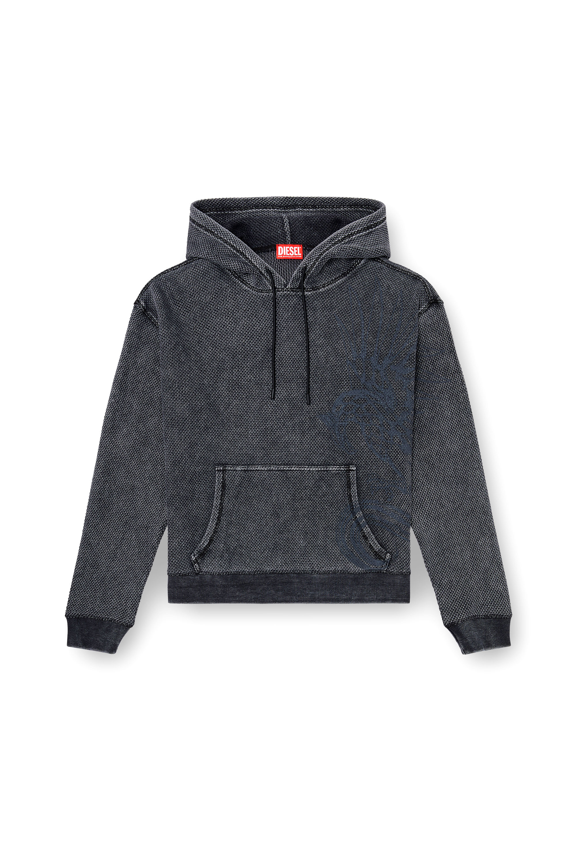 Diesel - S-NORM-HOOD-AA1, Herren Hoodie aus strukturiertem Baumwollmesh in Dunkelgrau - 2