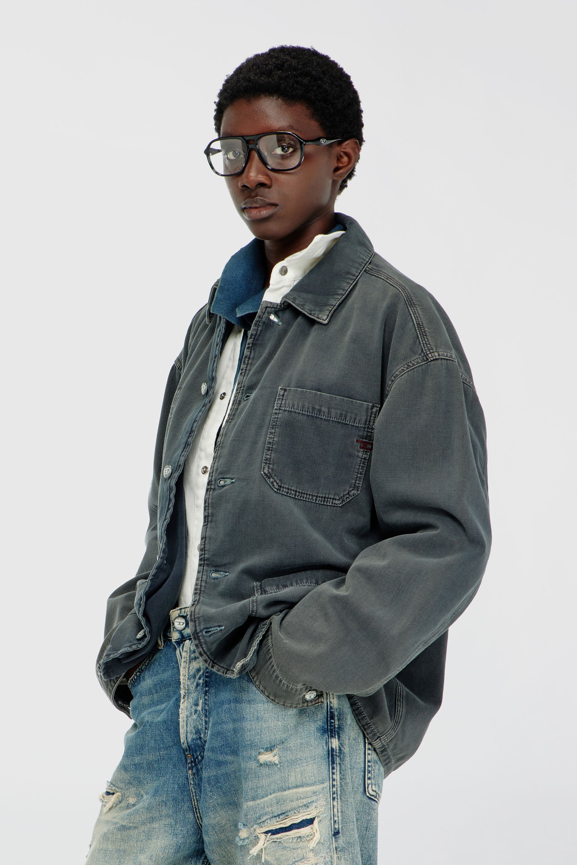 Diesel - D-STACK-U, Unisex Utility-Jacke aus farbigem denim in Grau - 6