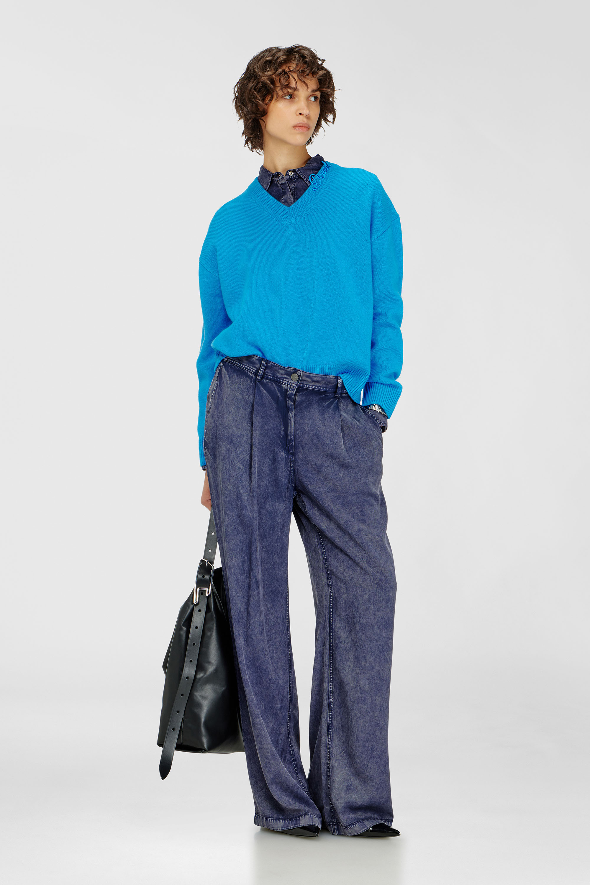 Wide-Leg-Hose aus Viskose in Denim-Optik