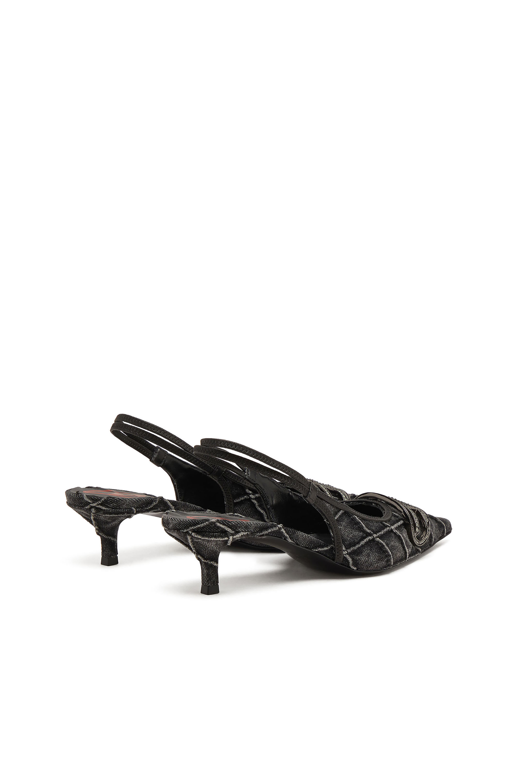 Diesel - D-VENUS SB 40, Damen D-Venus-Crystal-Logo Stepp-Denim-Slingback-Pumps in Schwarz - 4