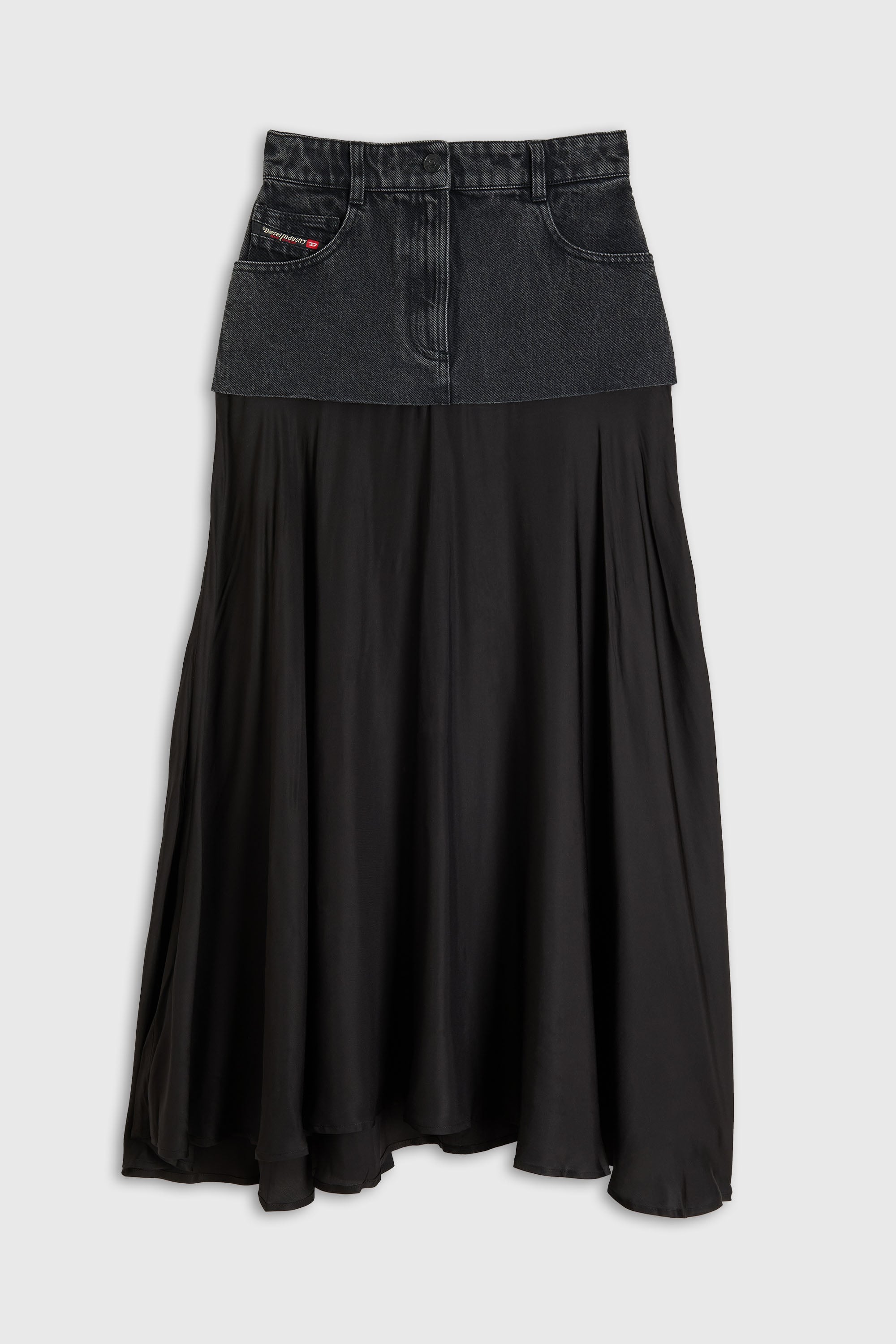 Diesel - O-RIONE, Damen Midirock mit Denim-Satin-Partien in Schwarz - 2