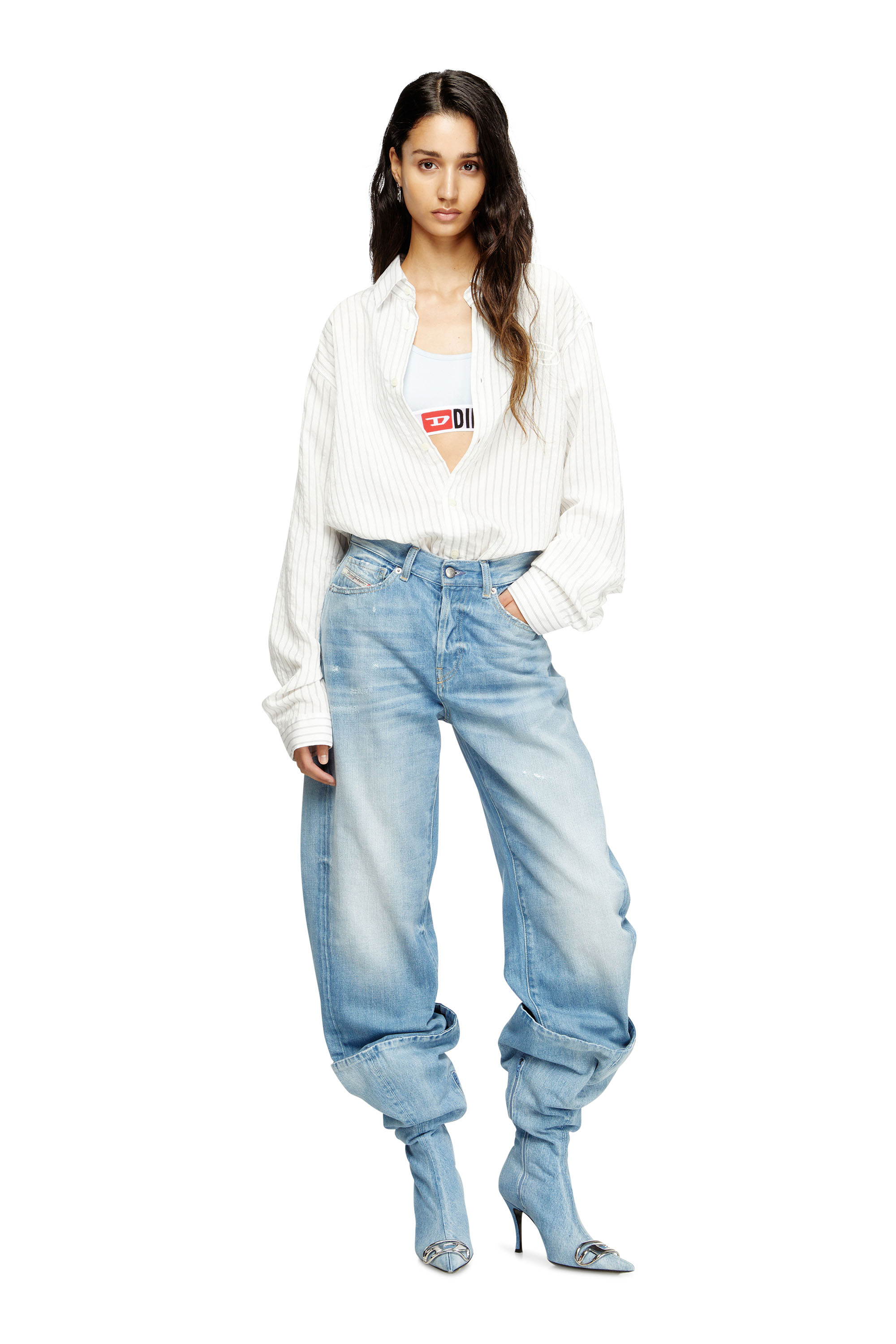 Diesel - UFSB-ORIBA, Damen Bralette mit Logoband in Hellgrau - 6