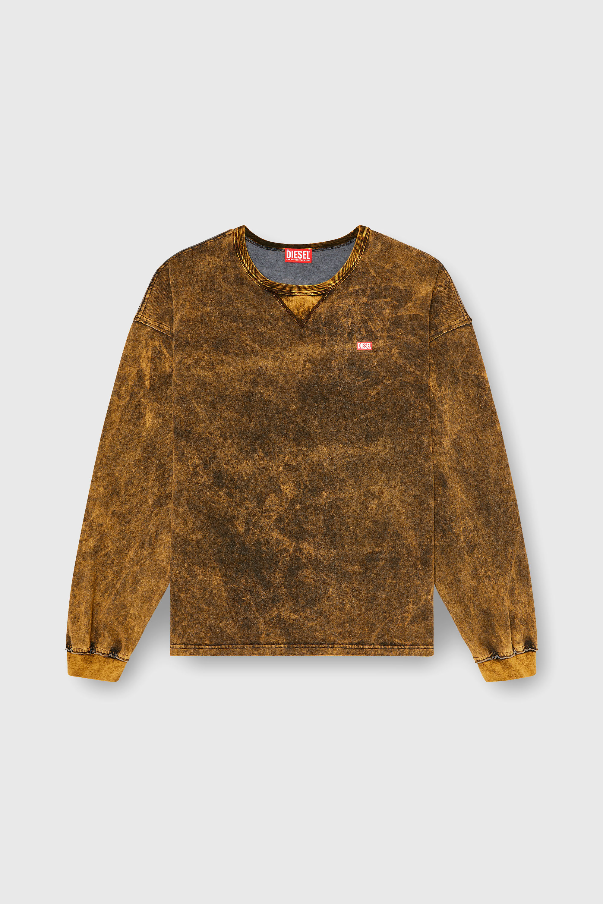 Diesel - T-BOXT-LS-RAW, Herren Acid-wash lang&auml;rmliges T-Shirt mit ausgefransten Details in Braun - 2