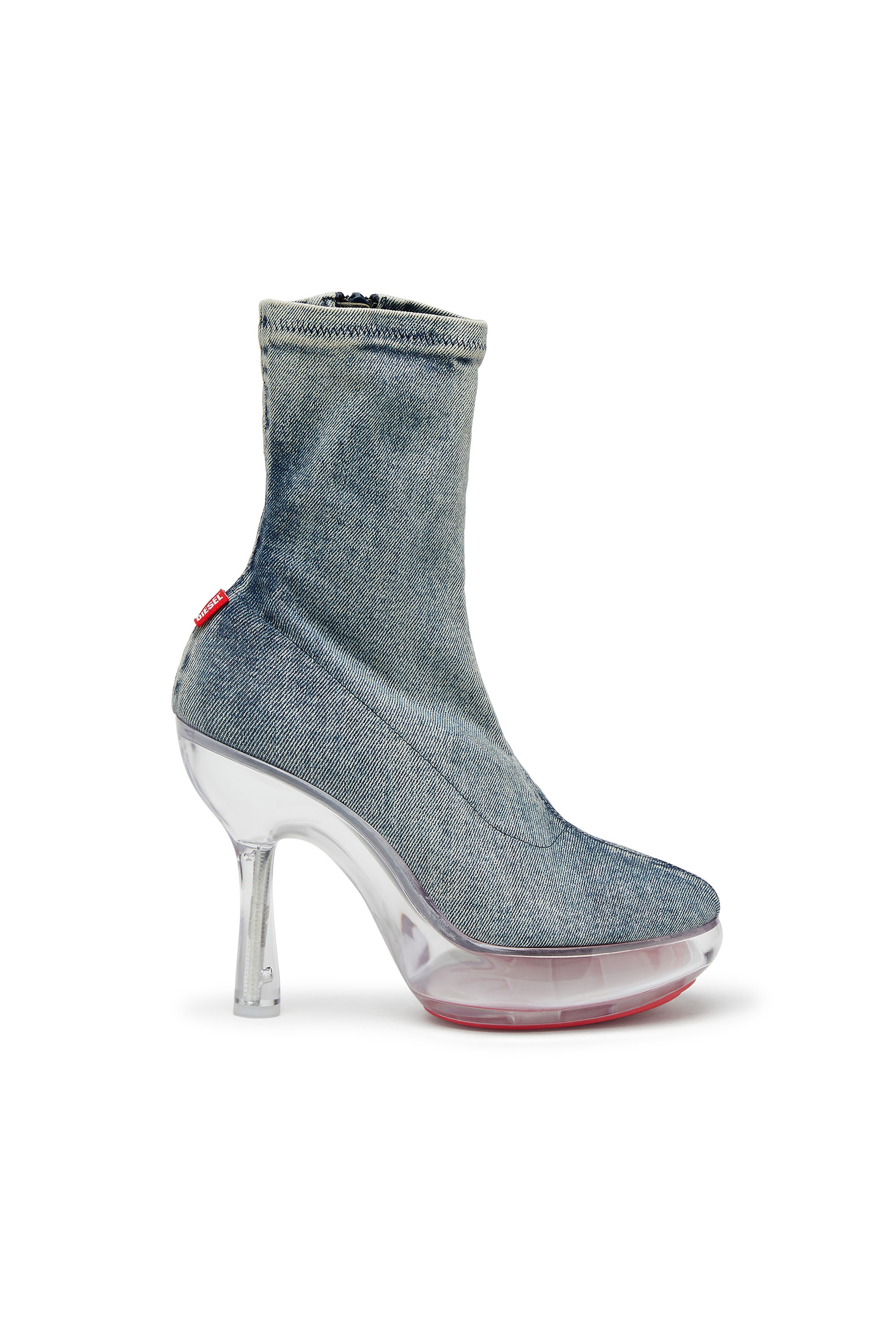 Diesel - D-LAKE PLATFORM MIDB ZIP  STRETCH, Damen D-Lake-Stiefeletten mit Plateau-Sohle aus Denim und Plexiglas in Mittelblau - 1