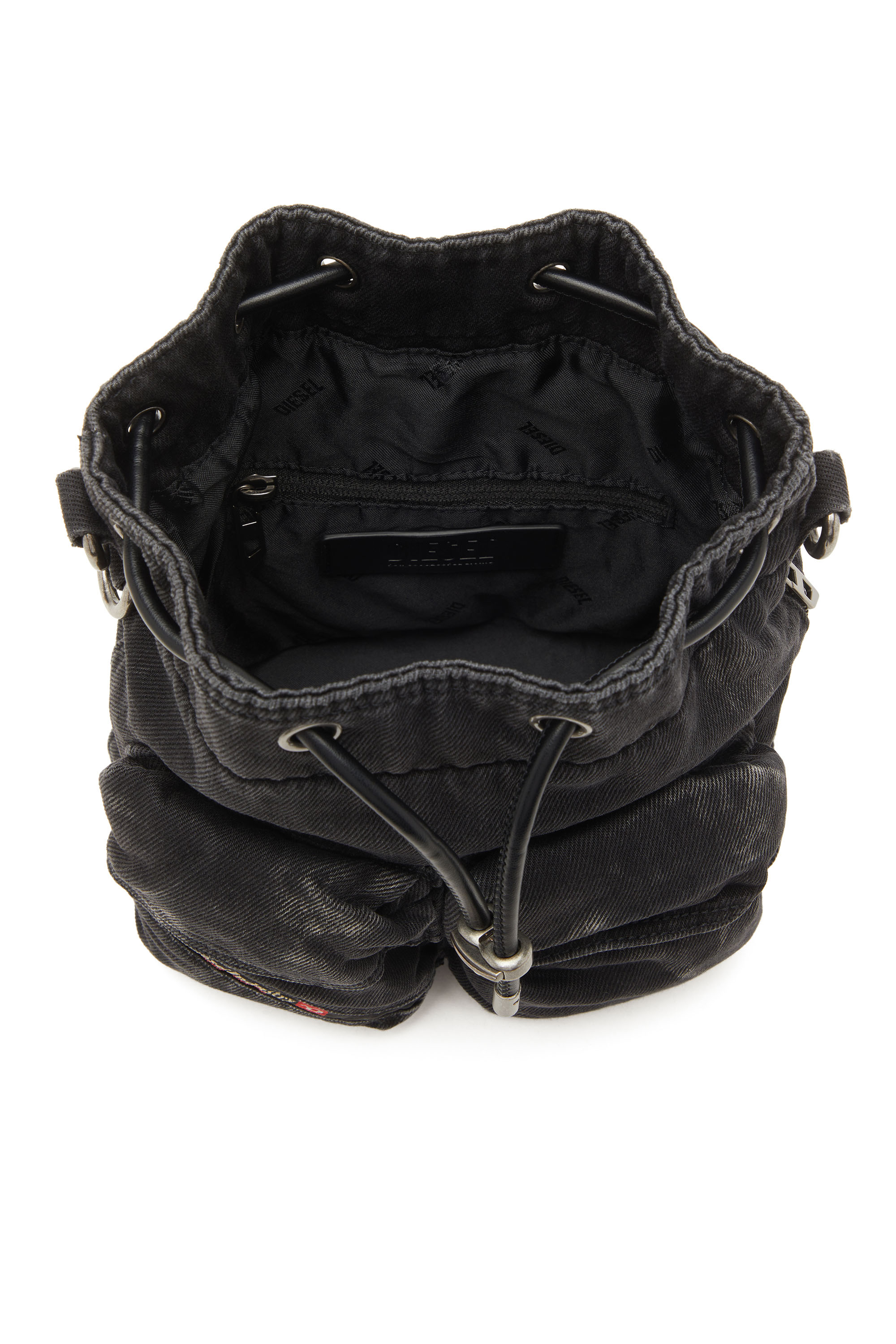 Diesel - MULTI-PKTS BUCKET X, Unisex Multi-Pkts-Multipocket-Beuteltasche aus gewaschenem Denim in Schwarz - 4