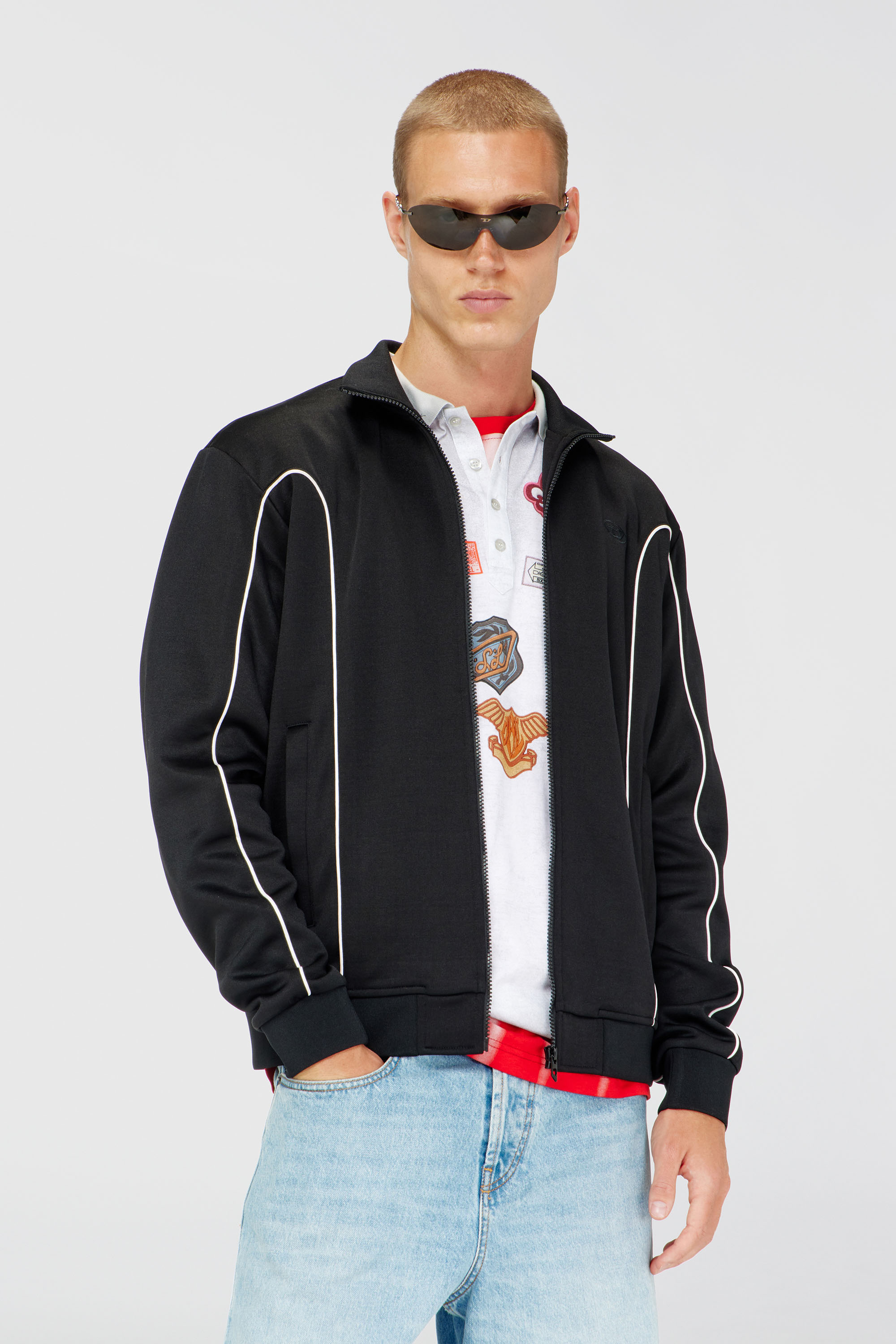 Diesel - S-LOCKING-DO, Herren Sweatjacke aus Sweatstoff mit kontrastierenden Paspeln in Schwarz - 1