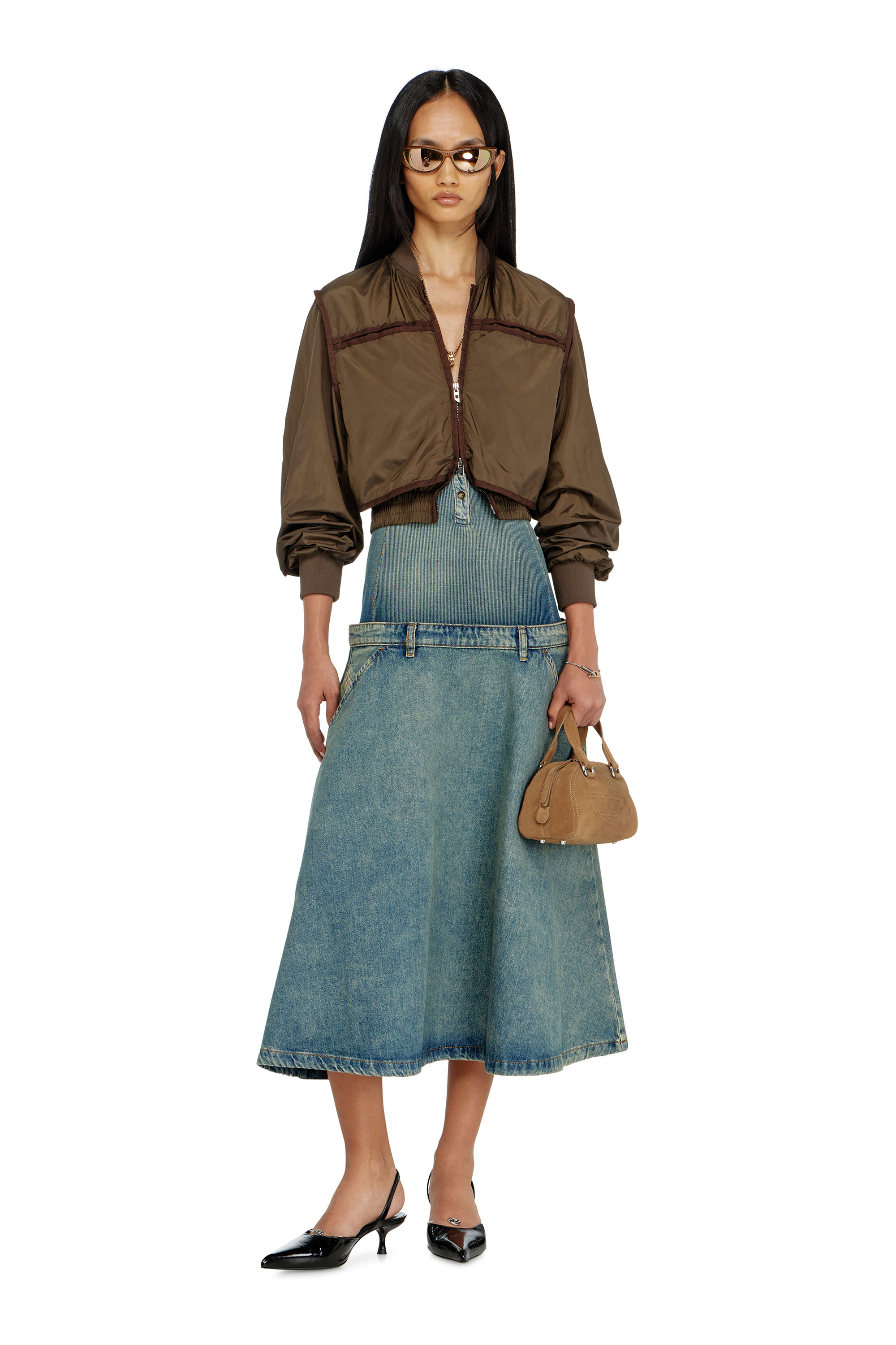 Diesel - G-OTHAM, Damen Nylonjacke mit tonalem Tape in Braun - 2